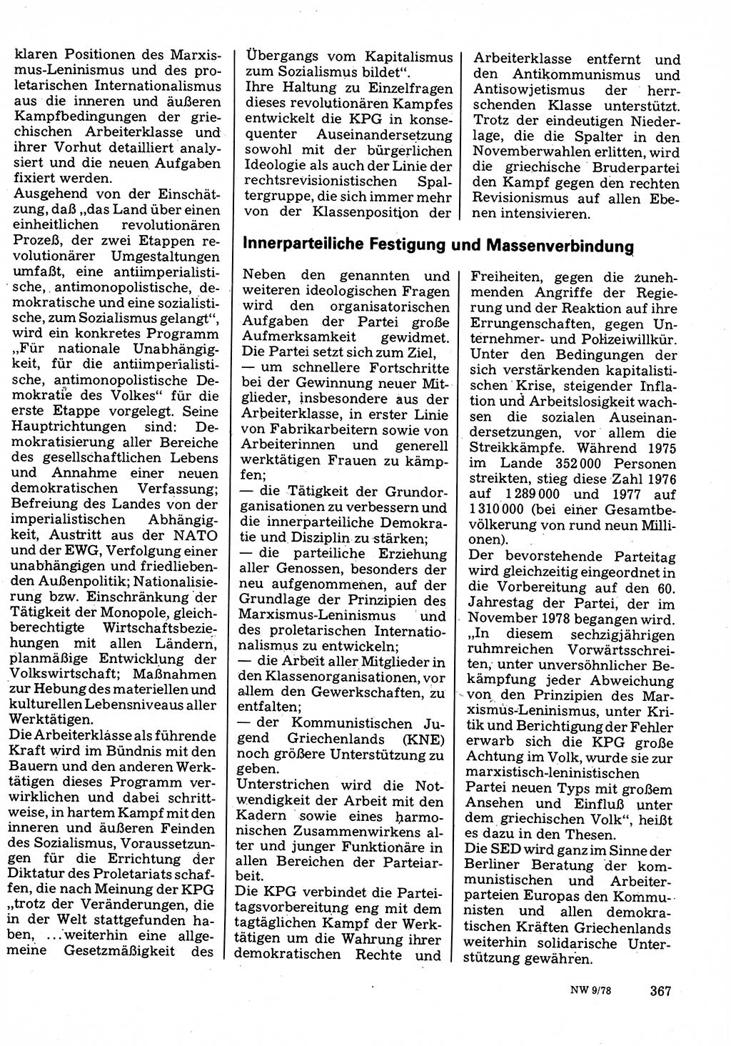 Neuer Weg (NW), Organ des Zentralkomitees (ZK) der SED (Sozialistische Einheitspartei Deutschlands) für Fragen des Parteilebens, 33. Jahrgang [Deutsche Demokratische Republik (DDR)] 1978, Seite 367 (NW ZK SED DDR 1978, S. 367)
