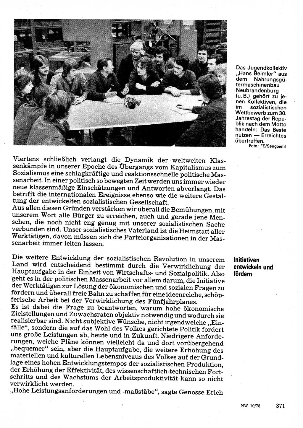 Neuer Weg (NW), Organ des Zentralkomitees (ZK) der SED (Sozialistische Einheitspartei Deutschlands) für Fragen des Parteilebens, 33. Jahrgang [Deutsche Demokratische Republik (DDR)] 1978, Seite 371 (NW ZK SED DDR 1978, S. 371)