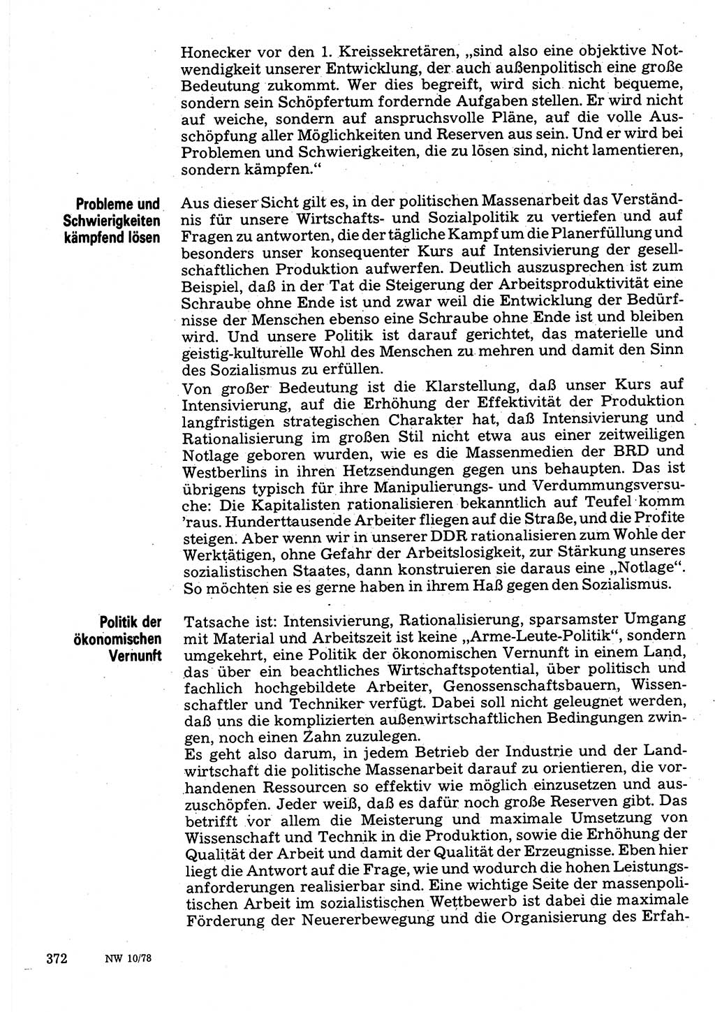 Neuer Weg (NW), Organ des Zentralkomitees (ZK) der SED (Sozialistische Einheitspartei Deutschlands) für Fragen des Parteilebens, 33. Jahrgang [Deutsche Demokratische Republik (DDR)] 1978, Seite 372 (NW ZK SED DDR 1978, S. 372)