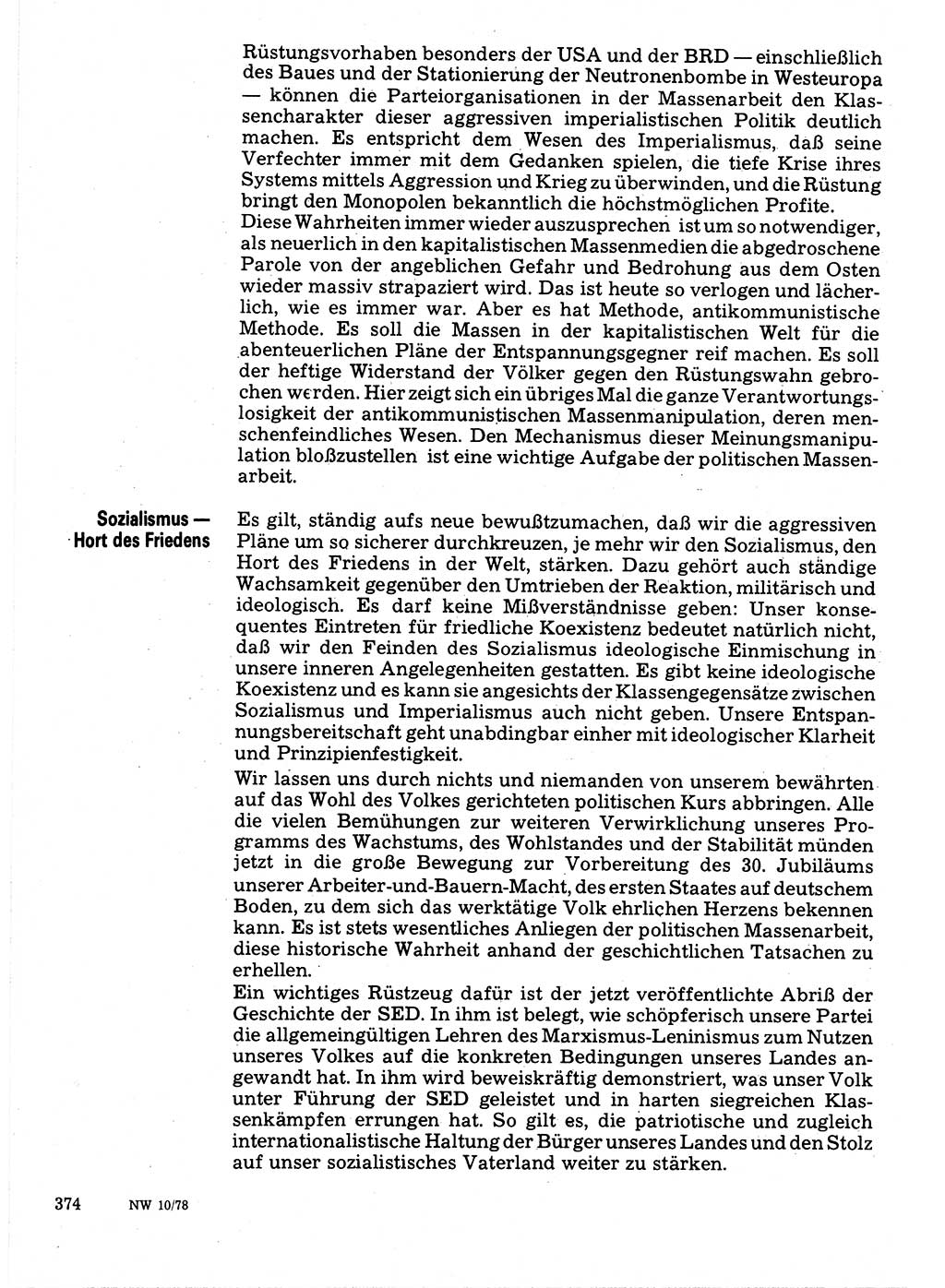 Neuer Weg (NW), Organ des Zentralkomitees (ZK) der SED (Sozialistische Einheitspartei Deutschlands) für Fragen des Parteilebens, 33. Jahrgang [Deutsche Demokratische Republik (DDR)] 1978, Seite 374 (NW ZK SED DDR 1978, S. 374)