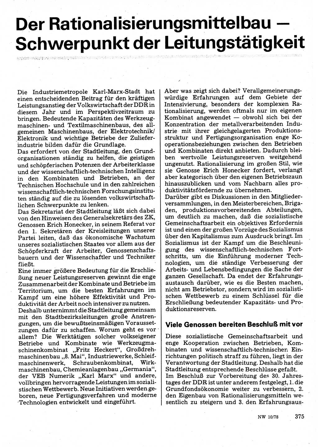 Neuer Weg (NW), Organ des Zentralkomitees (ZK) der SED (Sozialistische Einheitspartei Deutschlands) für Fragen des Parteilebens, 33. Jahrgang [Deutsche Demokratische Republik (DDR)] 1978, Seite 375 (NW ZK SED DDR 1978, S. 375)