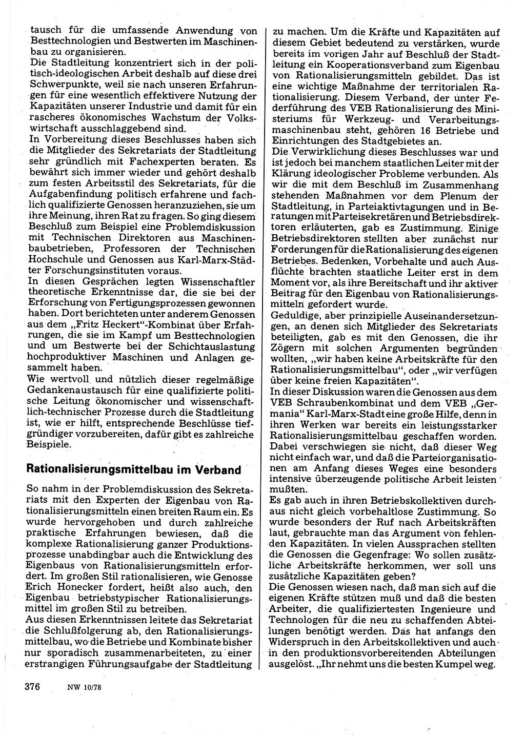 Neuer Weg (NW), Organ des Zentralkomitees (ZK) der SED (Sozialistische Einheitspartei Deutschlands) für Fragen des Parteilebens, 33. Jahrgang [Deutsche Demokratische Republik (DDR)] 1978, Seite 376 (NW ZK SED DDR 1978, S. 376)