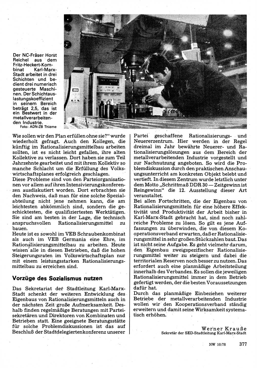 Neuer Weg (NW), Organ des Zentralkomitees (ZK) der SED (Sozialistische Einheitspartei Deutschlands) für Fragen des Parteilebens, 33. Jahrgang [Deutsche Demokratische Republik (DDR)] 1978, Seite 377 (NW ZK SED DDR 1978, S. 377)