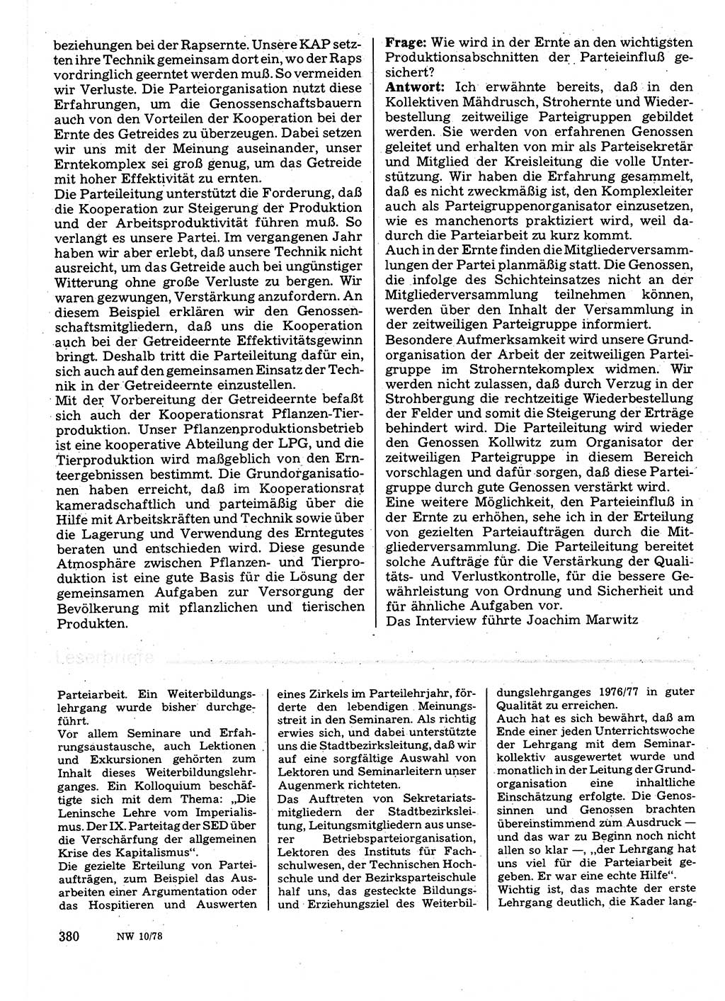 Neuer Weg (NW), Organ des Zentralkomitees (ZK) der SED (Sozialistische Einheitspartei Deutschlands) für Fragen des Parteilebens, 33. Jahrgang [Deutsche Demokratische Republik (DDR)] 1978, Seite 380 (NW ZK SED DDR 1978, S. 380)