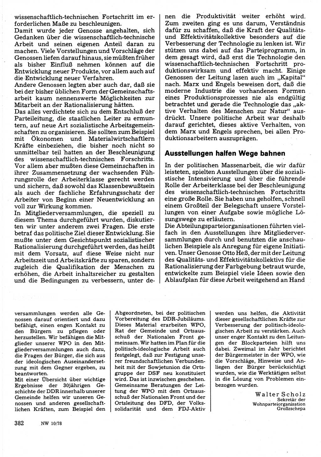 Neuer Weg (NW), Organ des Zentralkomitees (ZK) der SED (Sozialistische Einheitspartei Deutschlands) für Fragen des Parteilebens, 33. Jahrgang [Deutsche Demokratische Republik (DDR)] 1978, Seite 382 (NW ZK SED DDR 1978, S. 382)