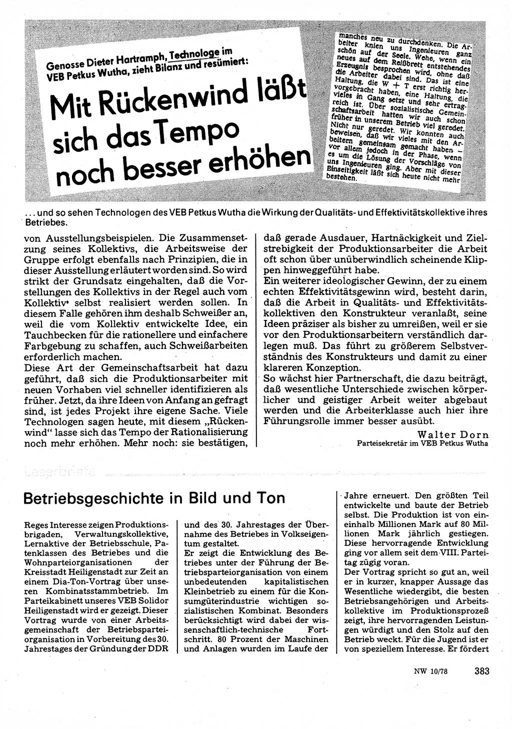 Neuer Weg (NW), Organ des Zentralkomitees (ZK) der SED (Sozialistische Einheitspartei Deutschlands) für Fragen des Parteilebens, 33. Jahrgang [Deutsche Demokratische Republik (DDR)] 1978, Seite 383 (NW ZK SED DDR 1978, S. 383)