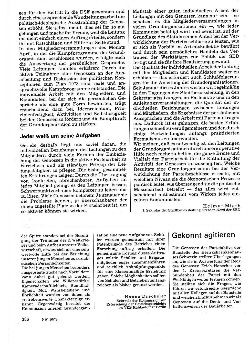 Neuer Weg (NW), Organ des Zentralkomitees (ZK) der SED (Sozialistische Einheitspartei Deutschlands) für Fragen des Parteilebens, 33. Jahrgang [Deutsche Demokratische Republik (DDR)] 1978, Seite 386 (NW ZK SED DDR 1978, S. 386)