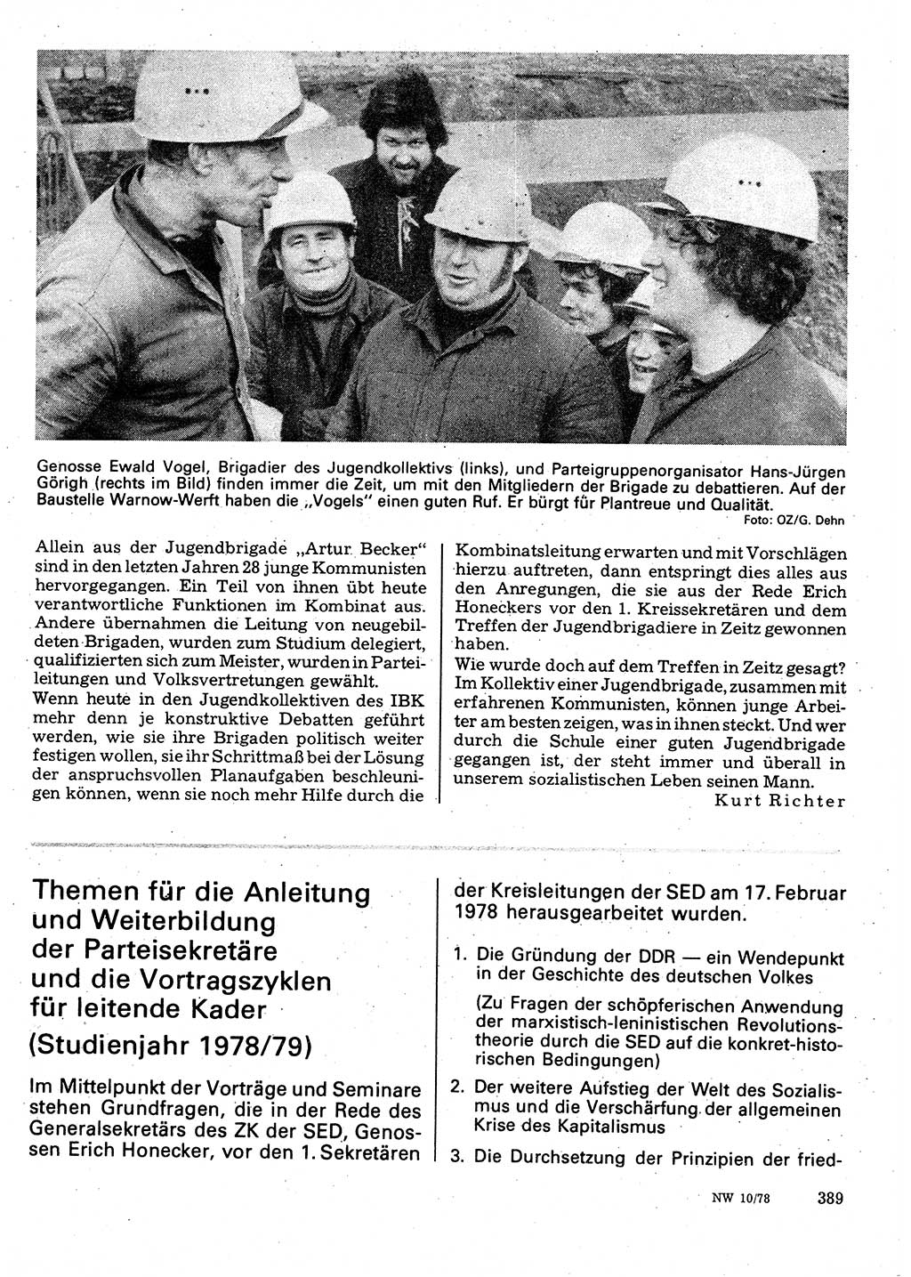 Neuer Weg (NW), Organ des Zentralkomitees (ZK) der SED (Sozialistische Einheitspartei Deutschlands) für Fragen des Parteilebens, 33. Jahrgang [Deutsche Demokratische Republik (DDR)] 1978, Seite 389 (NW ZK SED DDR 1978, S. 389)