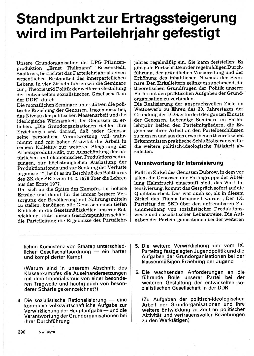 Neuer Weg (NW), Organ des Zentralkomitees (ZK) der SED (Sozialistische Einheitspartei Deutschlands) für Fragen des Parteilebens, 33. Jahrgang [Deutsche Demokratische Republik (DDR)] 1978, Seite 390 (NW ZK SED DDR 1978, S. 390)