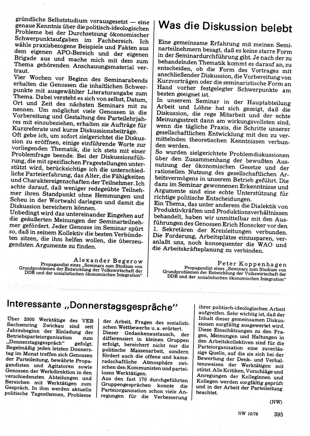 Neuer Weg (NW), Organ des Zentralkomitees (ZK) der SED (Sozialistische Einheitspartei Deutschlands) für Fragen des Parteilebens, 33. Jahrgang [Deutsche Demokratische Republik (DDR)] 1978, Seite 395 (NW ZK SED DDR 1978, S. 395)