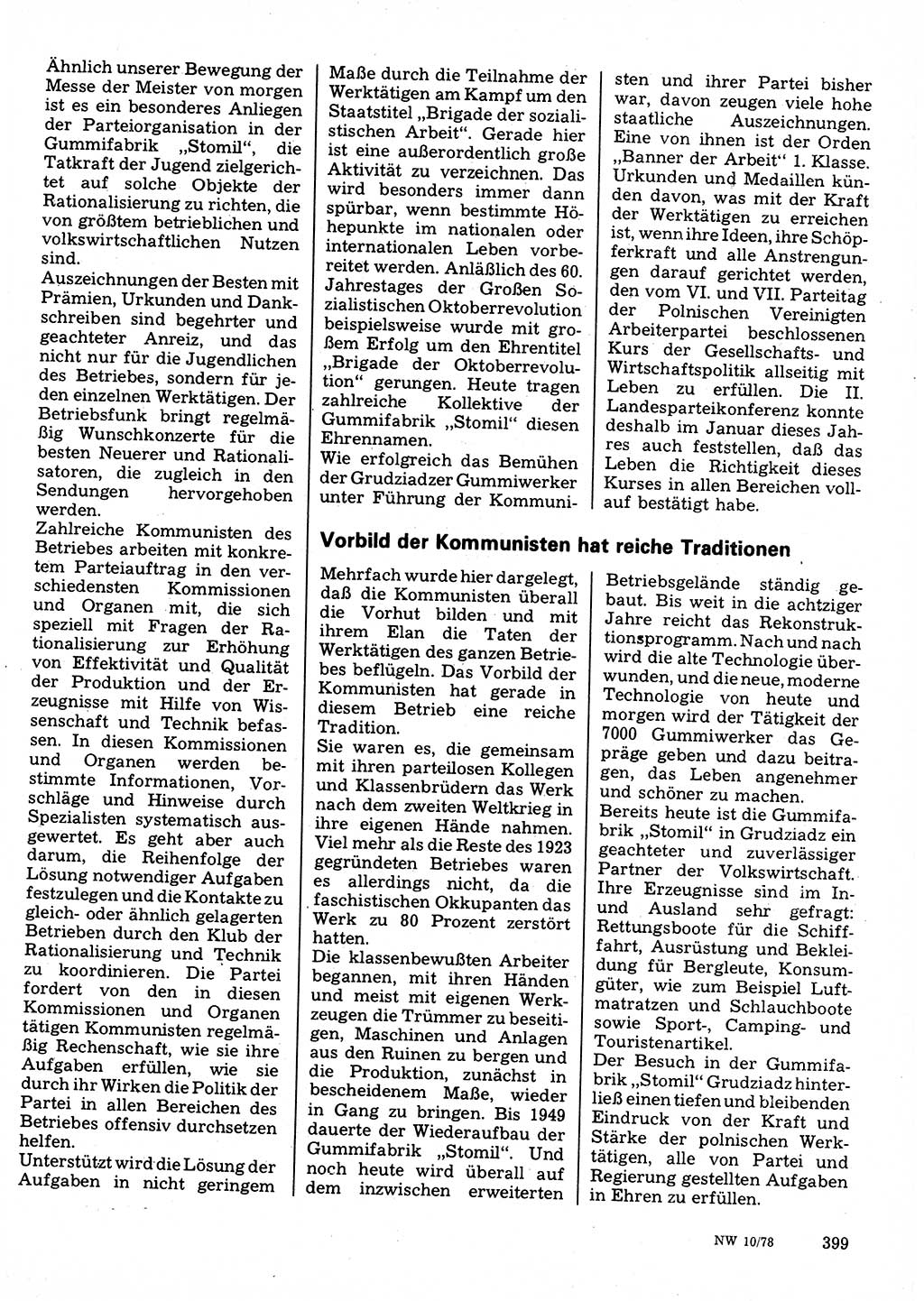 Neuer Weg (NW), Organ des Zentralkomitees (ZK) der SED (Sozialistische Einheitspartei Deutschlands) für Fragen des Parteilebens, 33. Jahrgang [Deutsche Demokratische Republik (DDR)] 1978, Seite 399 (NW ZK SED DDR 1978, S. 399)