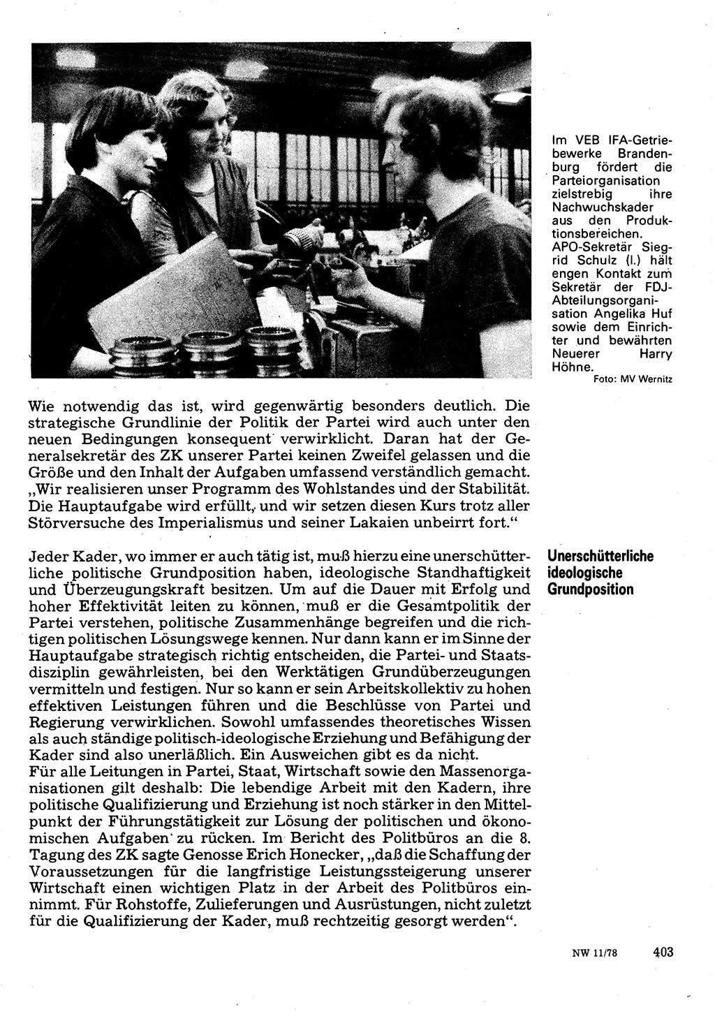 Neuer Weg (NW), Organ des Zentralkomitees (ZK) der SED (Sozialistische Einheitspartei Deutschlands) für Fragen des Parteilebens, 33. Jahrgang [Deutsche Demokratische Republik (DDR)] 1978, Seite 403 (NW ZK SED DDR 1978, S. 403)