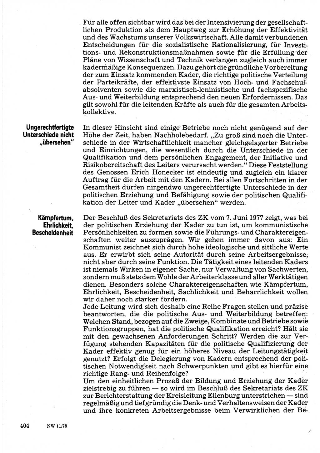Neuer Weg (NW), Organ des Zentralkomitees (ZK) der SED (Sozialistische Einheitspartei Deutschlands) für Fragen des Parteilebens, 33. Jahrgang [Deutsche Demokratische Republik (DDR)] 1978, Seite 404 (NW ZK SED DDR 1978, S. 404)