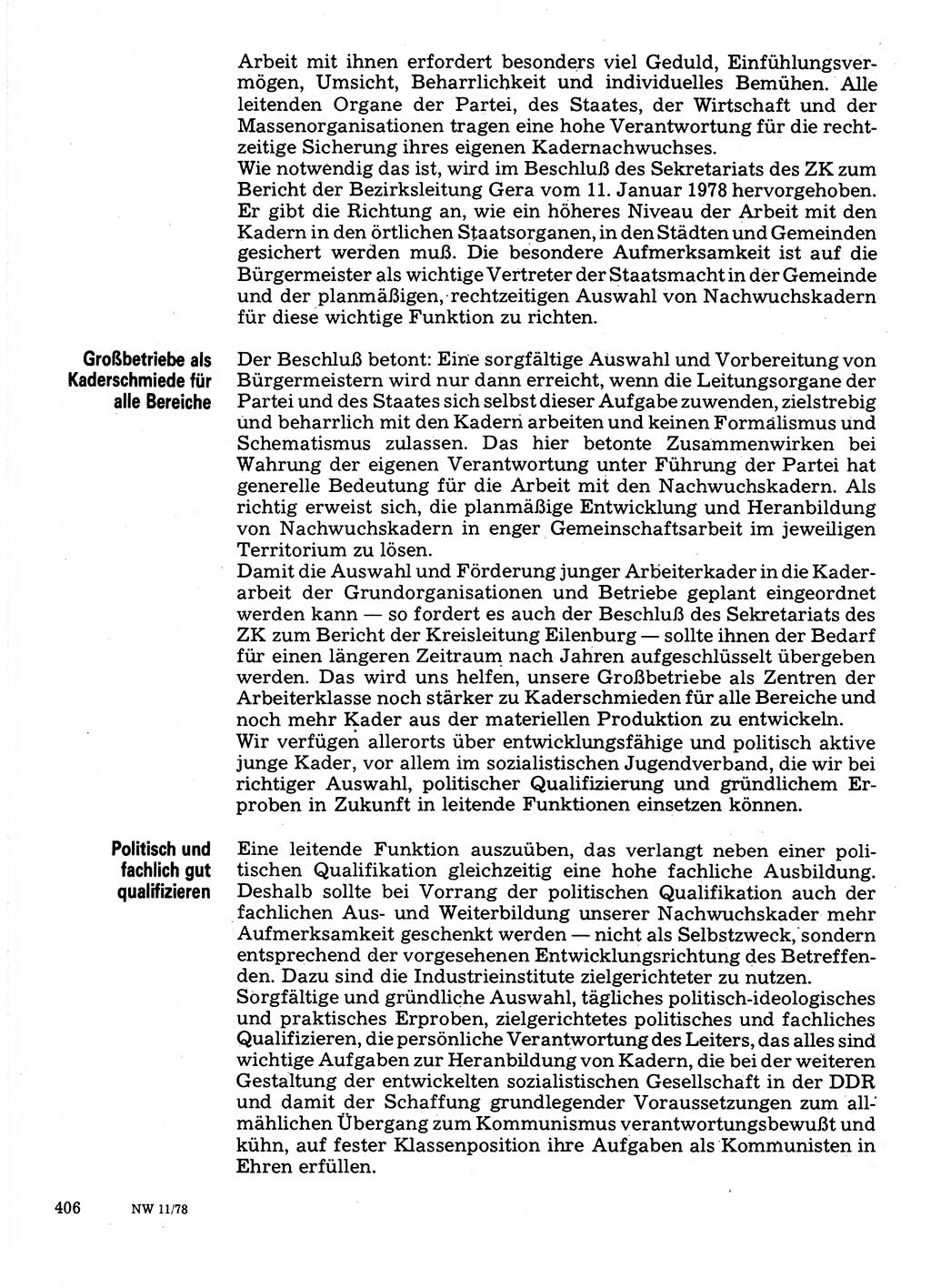 Neuer Weg (NW), Organ des Zentralkomitees (ZK) der SED (Sozialistische Einheitspartei Deutschlands) für Fragen des Parteilebens, 33. Jahrgang [Deutsche Demokratische Republik (DDR)] 1978, Seite 406 (NW ZK SED DDR 1978, S. 406)