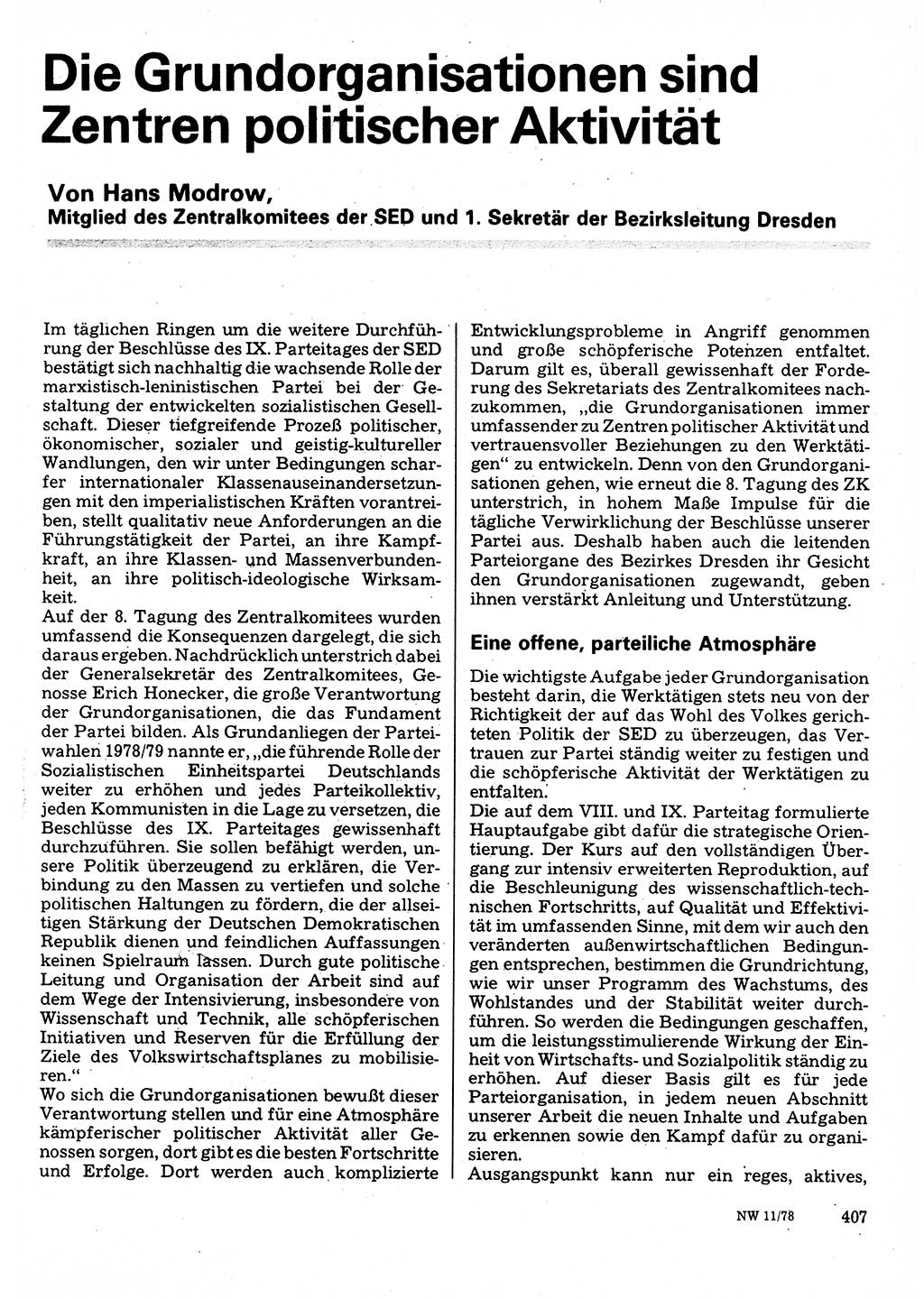 Neuer Weg (NW), Organ des Zentralkomitees (ZK) der SED (Sozialistische Einheitspartei Deutschlands) für Fragen des Parteilebens, 33. Jahrgang [Deutsche Demokratische Republik (DDR)] 1978, Seite 407 (NW ZK SED DDR 1978, S. 407)