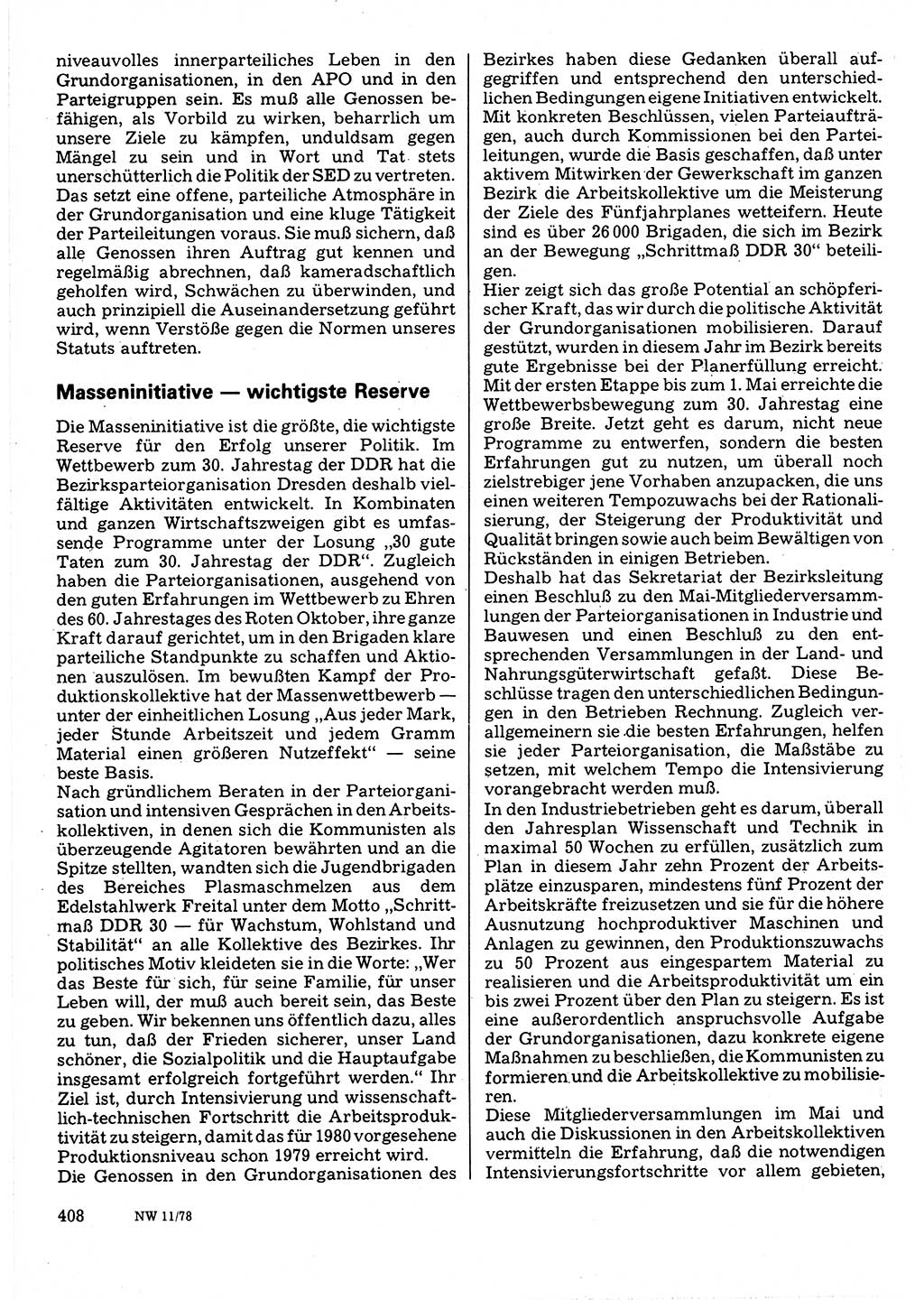 Neuer Weg (NW), Organ des Zentralkomitees (ZK) der SED (Sozialistische Einheitspartei Deutschlands) für Fragen des Parteilebens, 33. Jahrgang [Deutsche Demokratische Republik (DDR)] 1978, Seite 408 (NW ZK SED DDR 1978, S. 408)