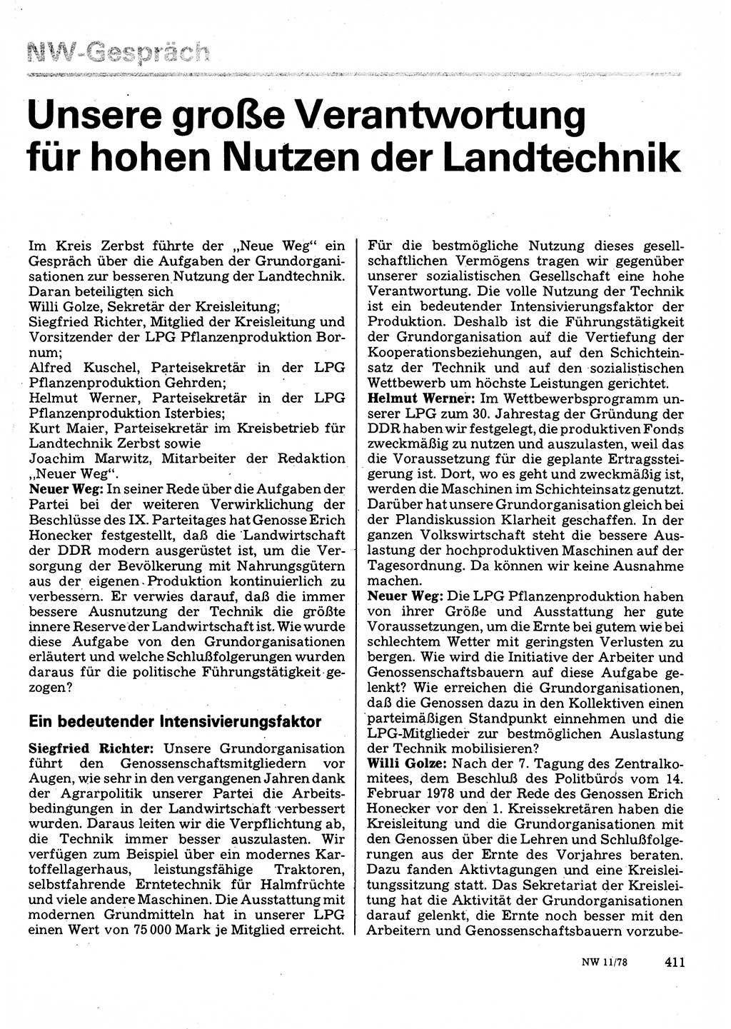Neuer Weg (NW), Organ des Zentralkomitees (ZK) der SED (Sozialistische Einheitspartei Deutschlands) für Fragen des Parteilebens, 33. Jahrgang [Deutsche Demokratische Republik (DDR)] 1978, Seite 411 (NW ZK SED DDR 1978, S. 411)