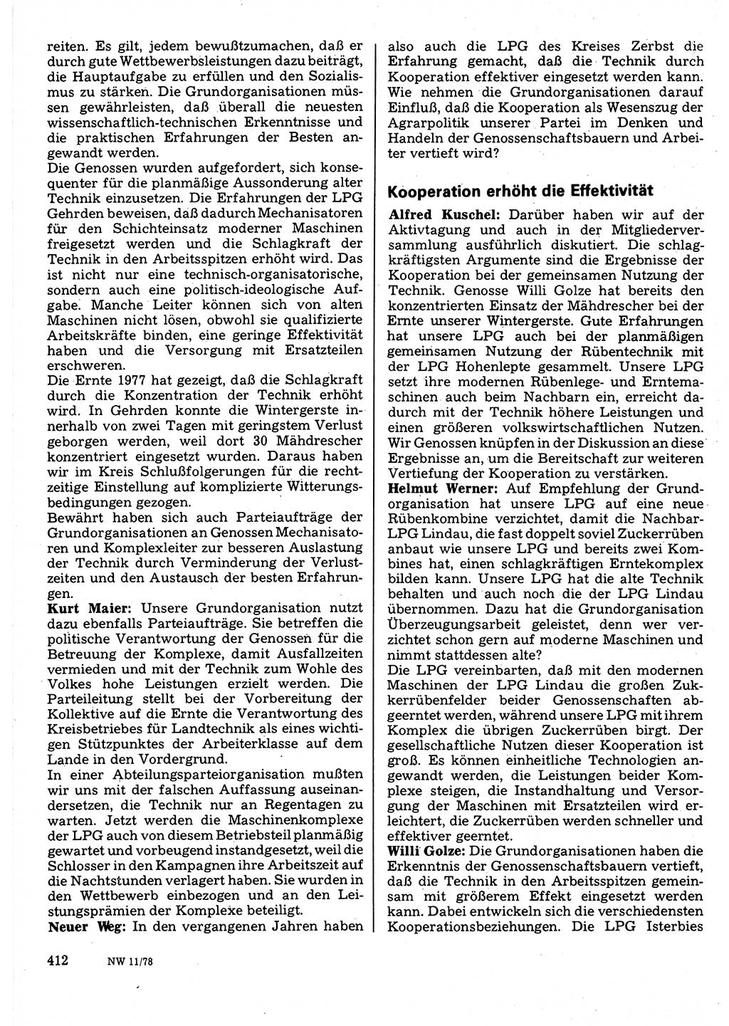 Neuer Weg (NW), Organ des Zentralkomitees (ZK) der SED (Sozialistische Einheitspartei Deutschlands) für Fragen des Parteilebens, 33. Jahrgang [Deutsche Demokratische Republik (DDR)] 1978, Seite 412 (NW ZK SED DDR 1978, S. 412)