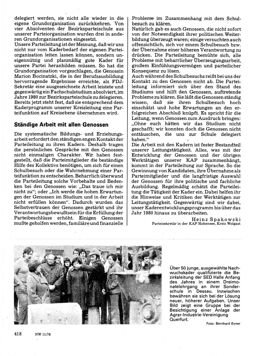 Neuer Weg (NW), Organ des Zentralkomitees (ZK) der SED (Sozialistische Einheitspartei Deutschlands) für Fragen des Parteilebens, 33. Jahrgang [Deutsche Demokratische Republik (DDR)] 1978, Seite 418 (NW ZK SED DDR 1978, S. 418)