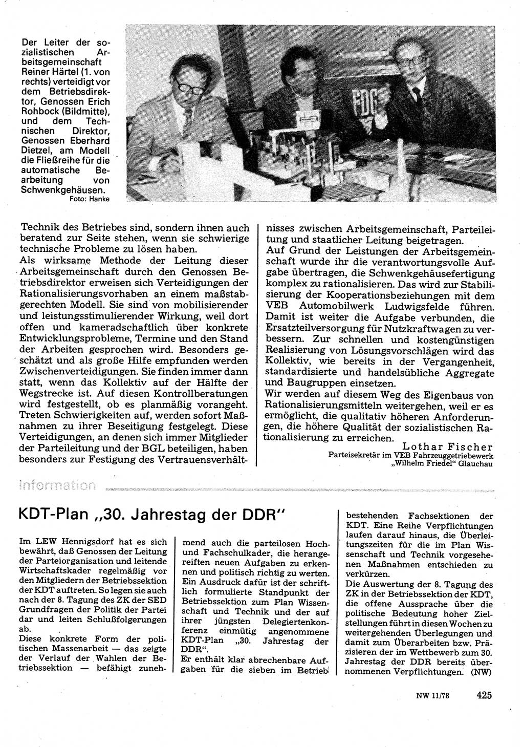 Neuer Weg (NW), Organ des Zentralkomitees (ZK) der SED (Sozialistische Einheitspartei Deutschlands) für Fragen des Parteilebens, 33. Jahrgang [Deutsche Demokratische Republik (DDR)] 1978, Seite 425 (NW ZK SED DDR 1978, S. 425)