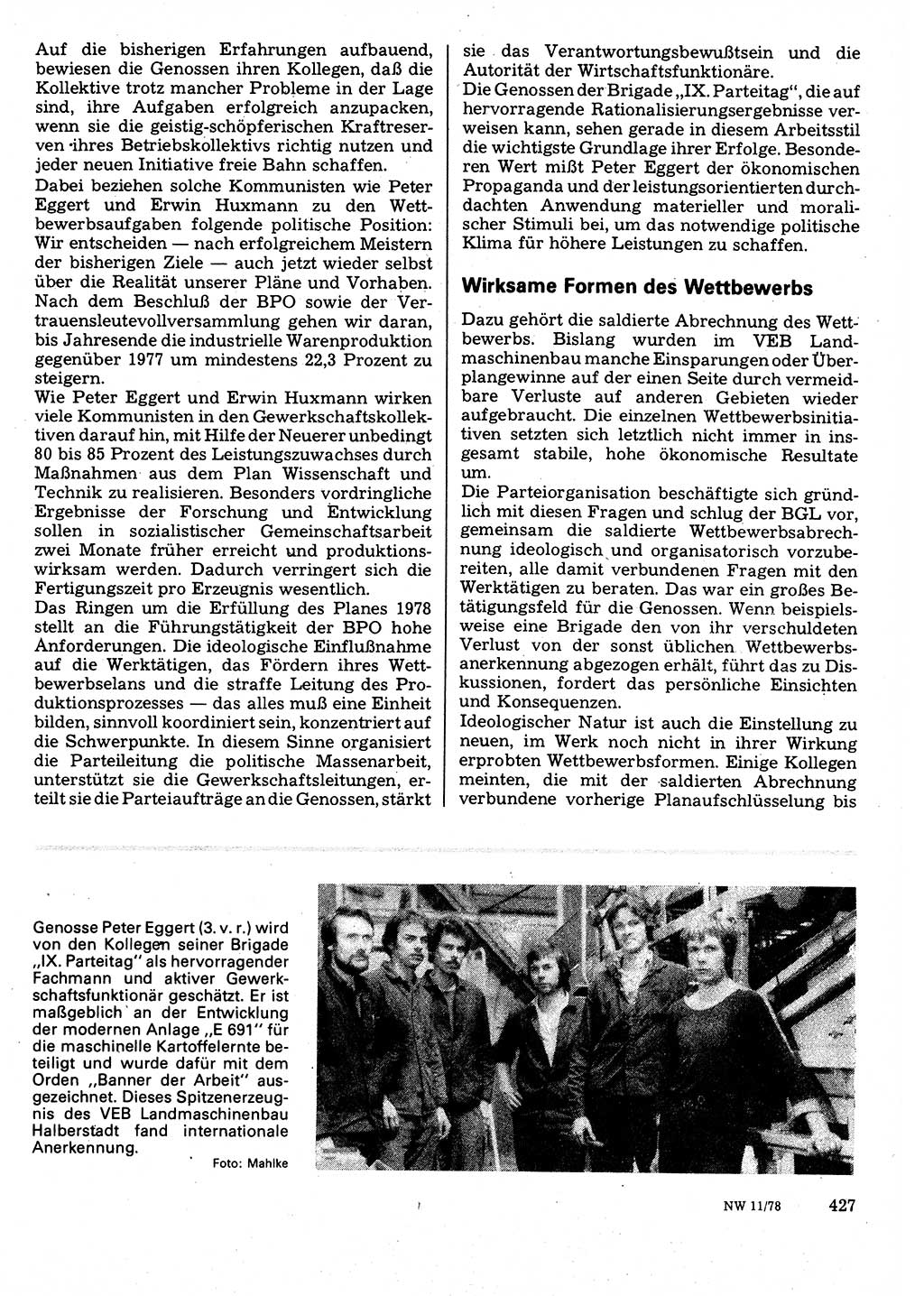 Neuer Weg (NW), Organ des Zentralkomitees (ZK) der SED (Sozialistische Einheitspartei Deutschlands) für Fragen des Parteilebens, 33. Jahrgang [Deutsche Demokratische Republik (DDR)] 1978, Seite 427 (NW ZK SED DDR 1978, S. 427)