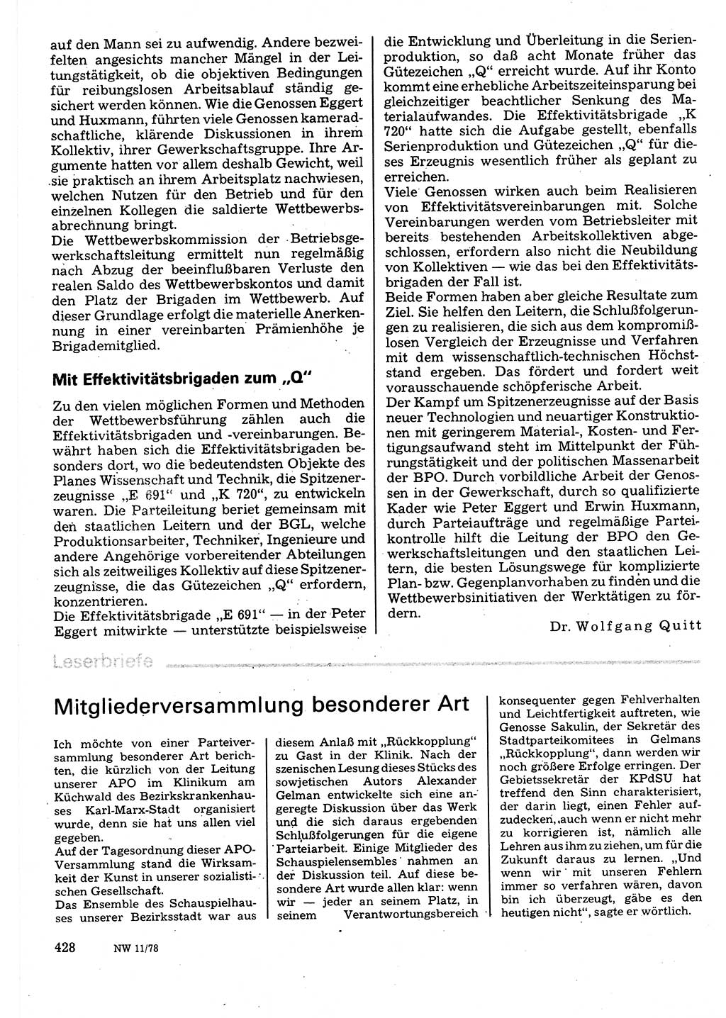 Neuer Weg (NW), Organ des Zentralkomitees (ZK) der SED (Sozialistische Einheitspartei Deutschlands) für Fragen des Parteilebens, 33. Jahrgang [Deutsche Demokratische Republik (DDR)] 1978, Seite 428 (NW ZK SED DDR 1978, S. 428)