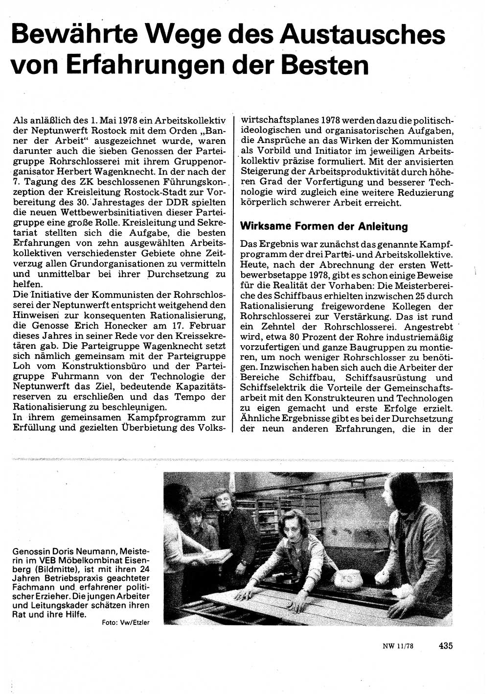 Neuer Weg (NW), Organ des Zentralkomitees (ZK) der SED (Sozialistische Einheitspartei Deutschlands) für Fragen des Parteilebens, 33. Jahrgang [Deutsche Demokratische Republik (DDR)] 1978, Seite 435 (NW ZK SED DDR 1978, S. 435)