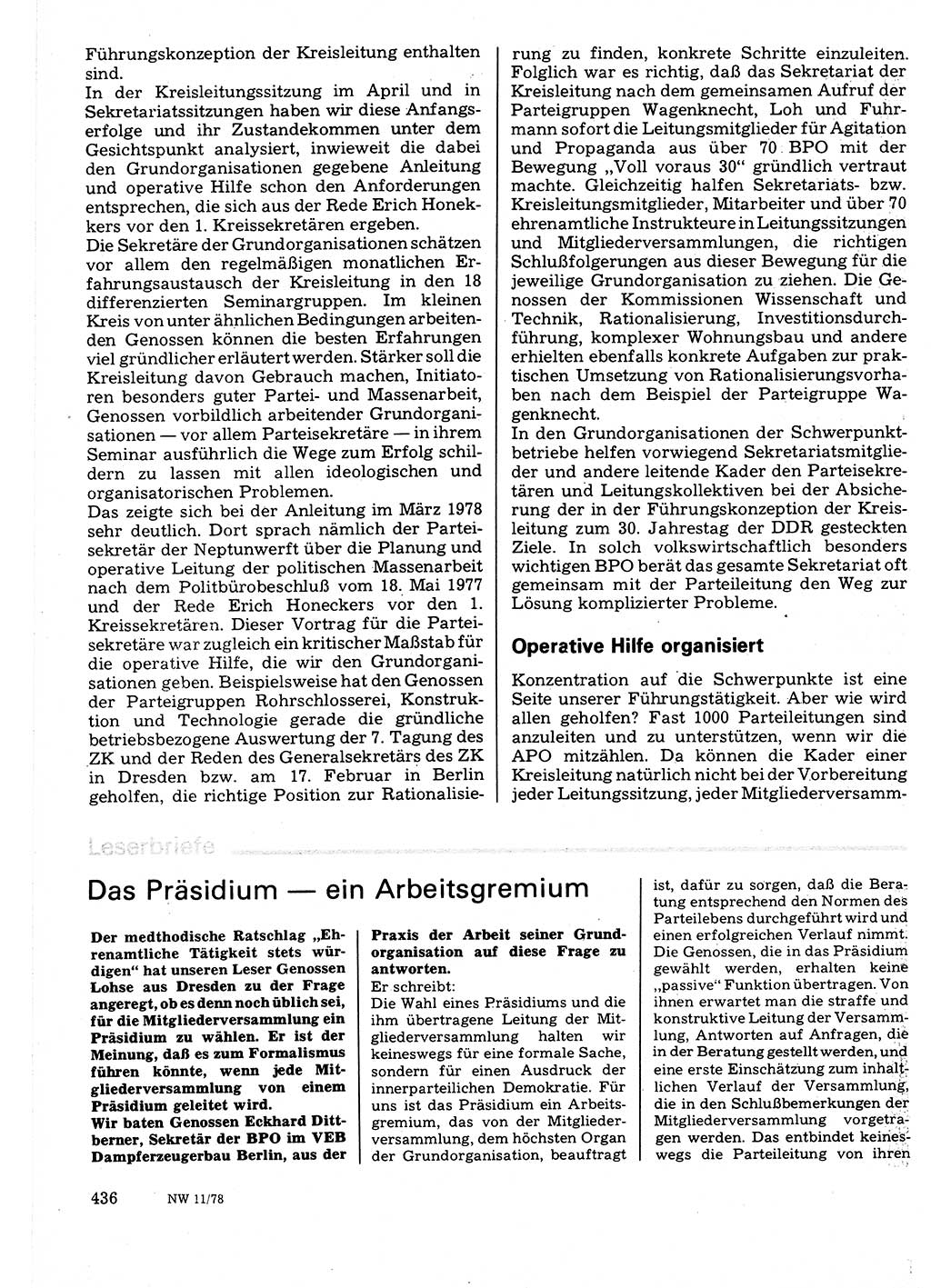 Neuer Weg (NW), Organ des Zentralkomitees (ZK) der SED (Sozialistische Einheitspartei Deutschlands) für Fragen des Parteilebens, 33. Jahrgang [Deutsche Demokratische Republik (DDR)] 1978, Seite 436 (NW ZK SED DDR 1978, S. 436)