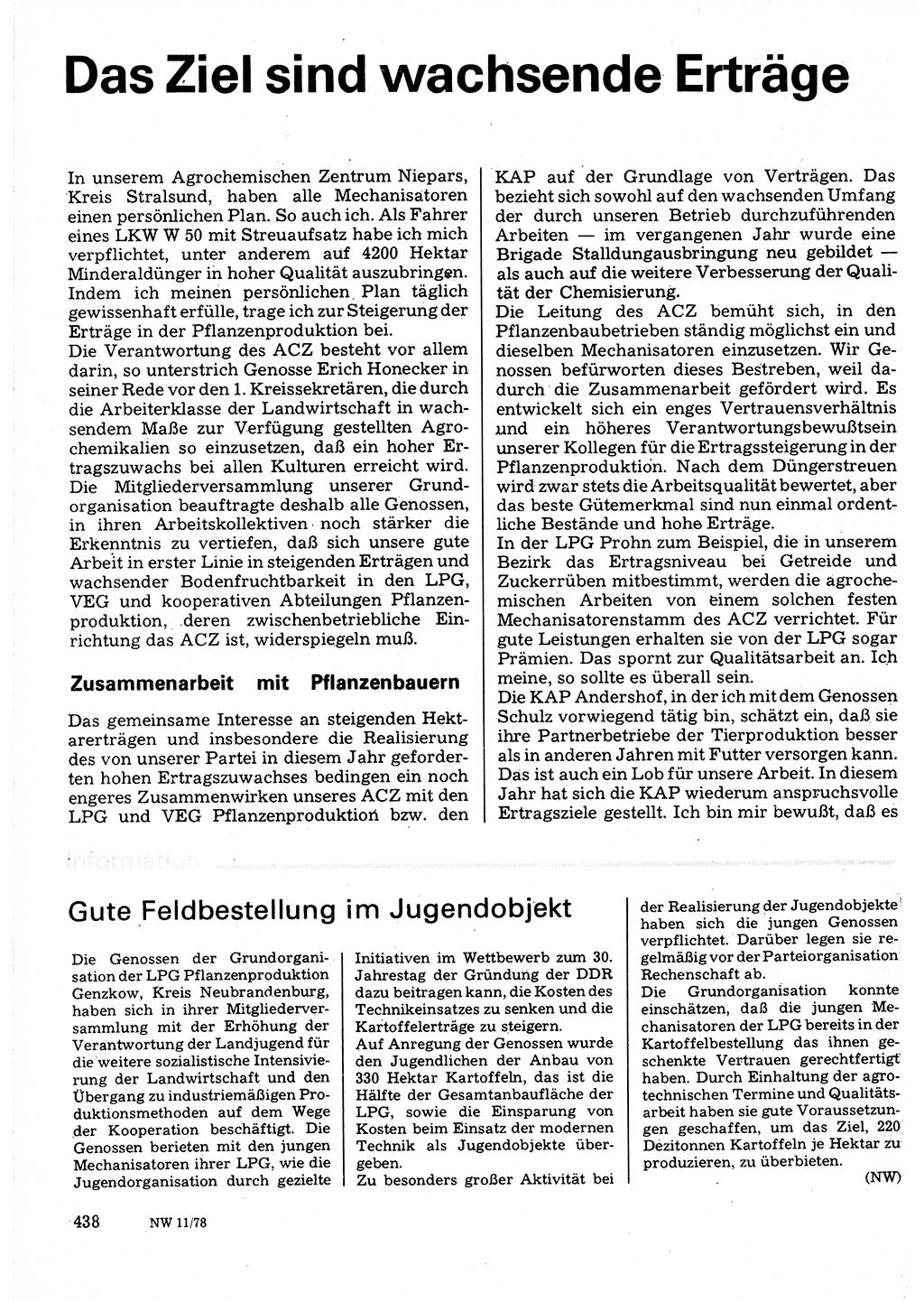Neuer Weg (NW), Organ des Zentralkomitees (ZK) der SED (Sozialistische Einheitspartei Deutschlands) für Fragen des Parteilebens, 33. Jahrgang [Deutsche Demokratische Republik (DDR)] 1978, Seite 438 (NW ZK SED DDR 1978, S. 438)