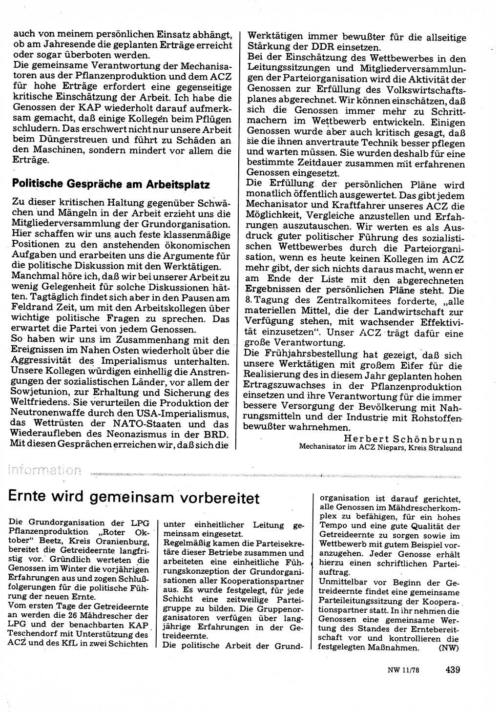 Neuer Weg (NW), Organ des Zentralkomitees (ZK) der SED (Sozialistische Einheitspartei Deutschlands) für Fragen des Parteilebens, 33. Jahrgang [Deutsche Demokratische Republik (DDR)] 1978, Seite 439 (NW ZK SED DDR 1978, S. 439)