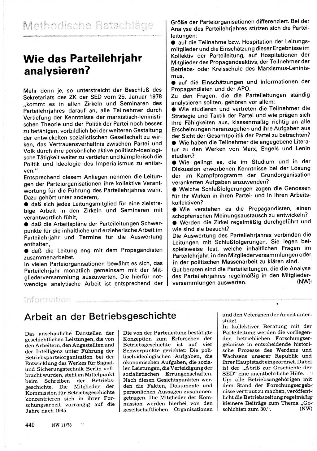 Neuer Weg (NW), Organ des Zentralkomitees (ZK) der SED (Sozialistische Einheitspartei Deutschlands) für Fragen des Parteilebens, 33. Jahrgang [Deutsche Demokratische Republik (DDR)] 1978, Seite 440 (NW ZK SED DDR 1978, S. 440)