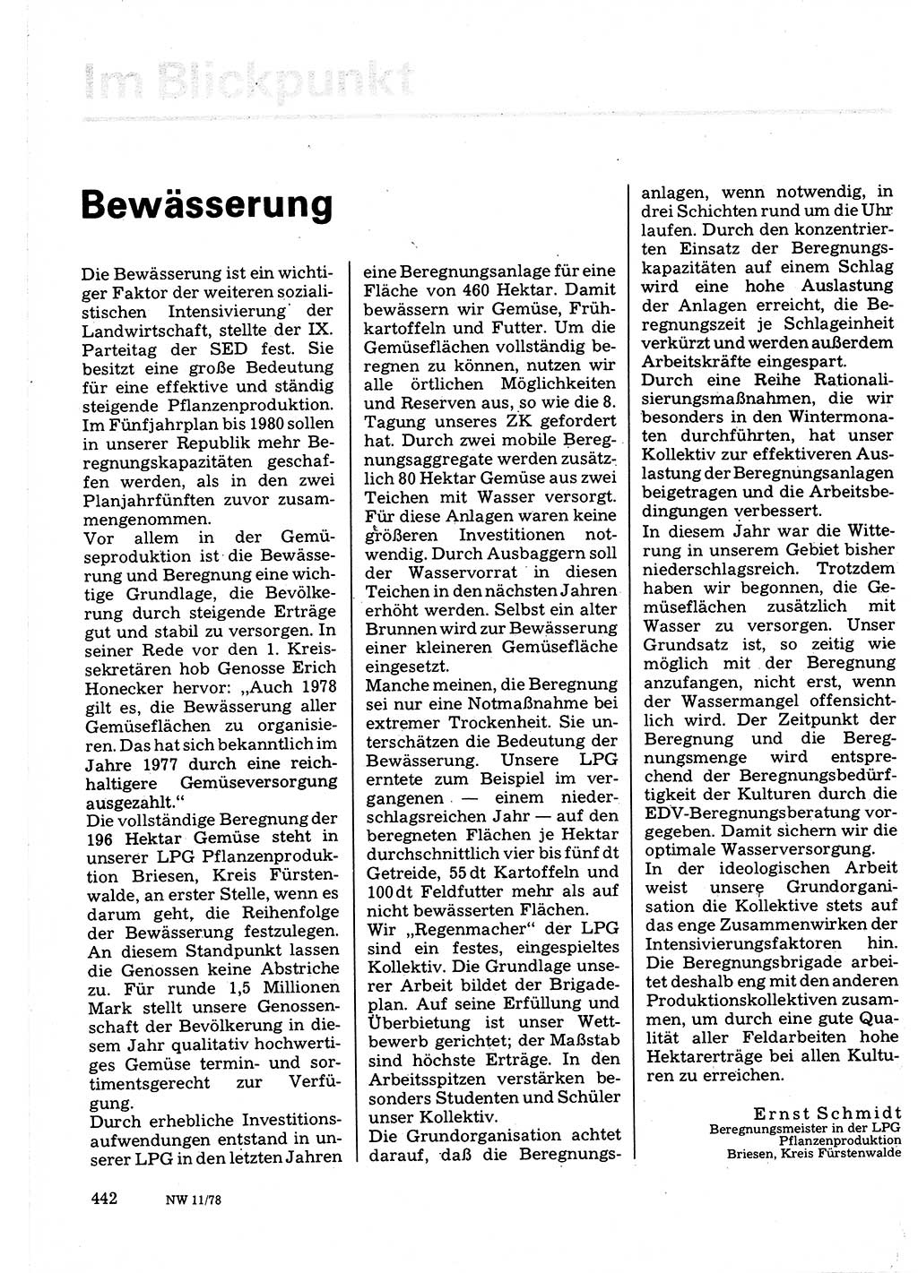 Neuer Weg (NW), Organ des Zentralkomitees (ZK) der SED (Sozialistische Einheitspartei Deutschlands) für Fragen des Parteilebens, 33. Jahrgang [Deutsche Demokratische Republik (DDR)] 1978, Seite 442 (NW ZK SED DDR 1978, S. 442)