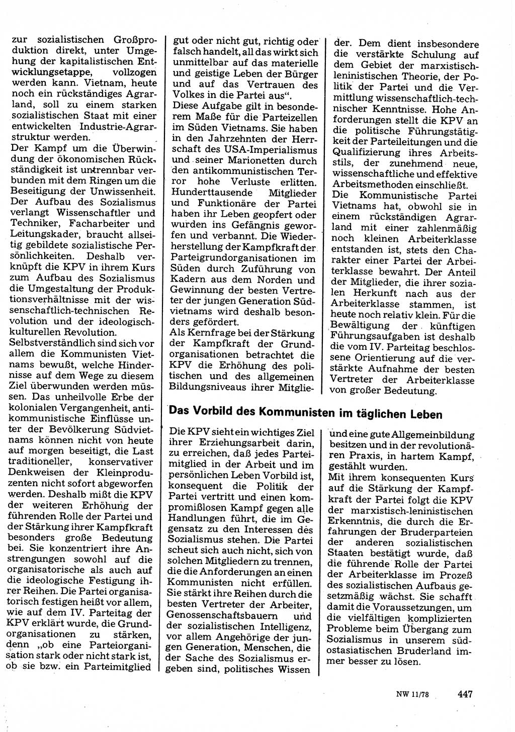 Neuer Weg (NW), Organ des Zentralkomitees (ZK) der SED (Sozialistische Einheitspartei Deutschlands) für Fragen des Parteilebens, 33. Jahrgang [Deutsche Demokratische Republik (DDR)] 1978, Seite 447 (NW ZK SED DDR 1978, S. 447)