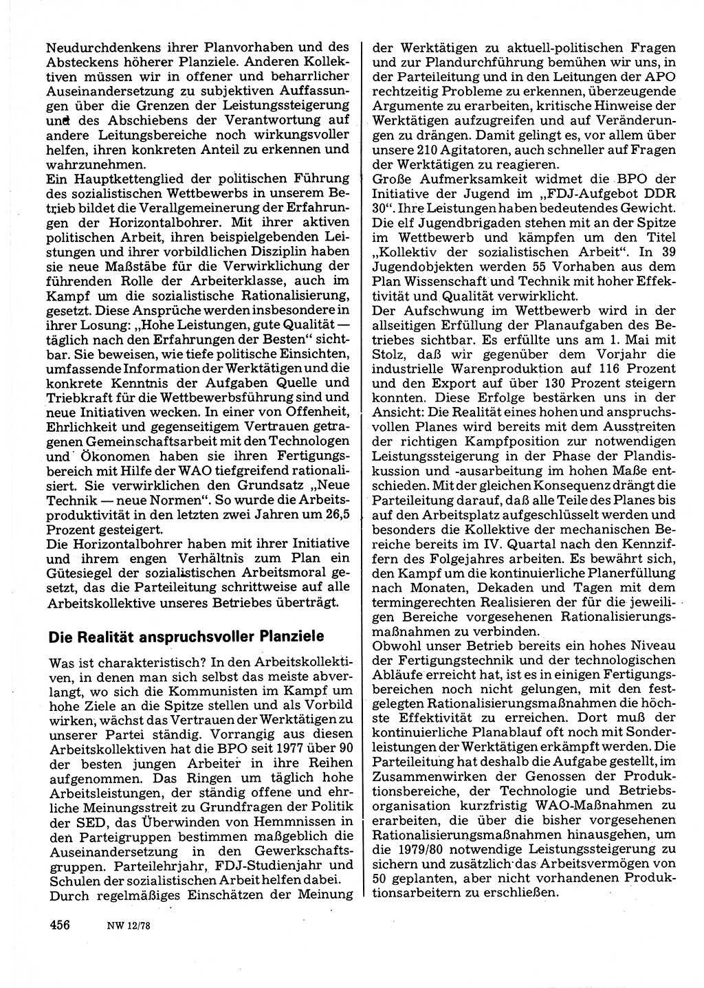 Neuer Weg (NW), Organ des Zentralkomitees (ZK) der SED (Sozialistische Einheitspartei Deutschlands) für Fragen des Parteilebens, 33. Jahrgang [Deutsche Demokratische Republik (DDR)] 1978, Seite 456 (NW ZK SED DDR 1978, S. 456)