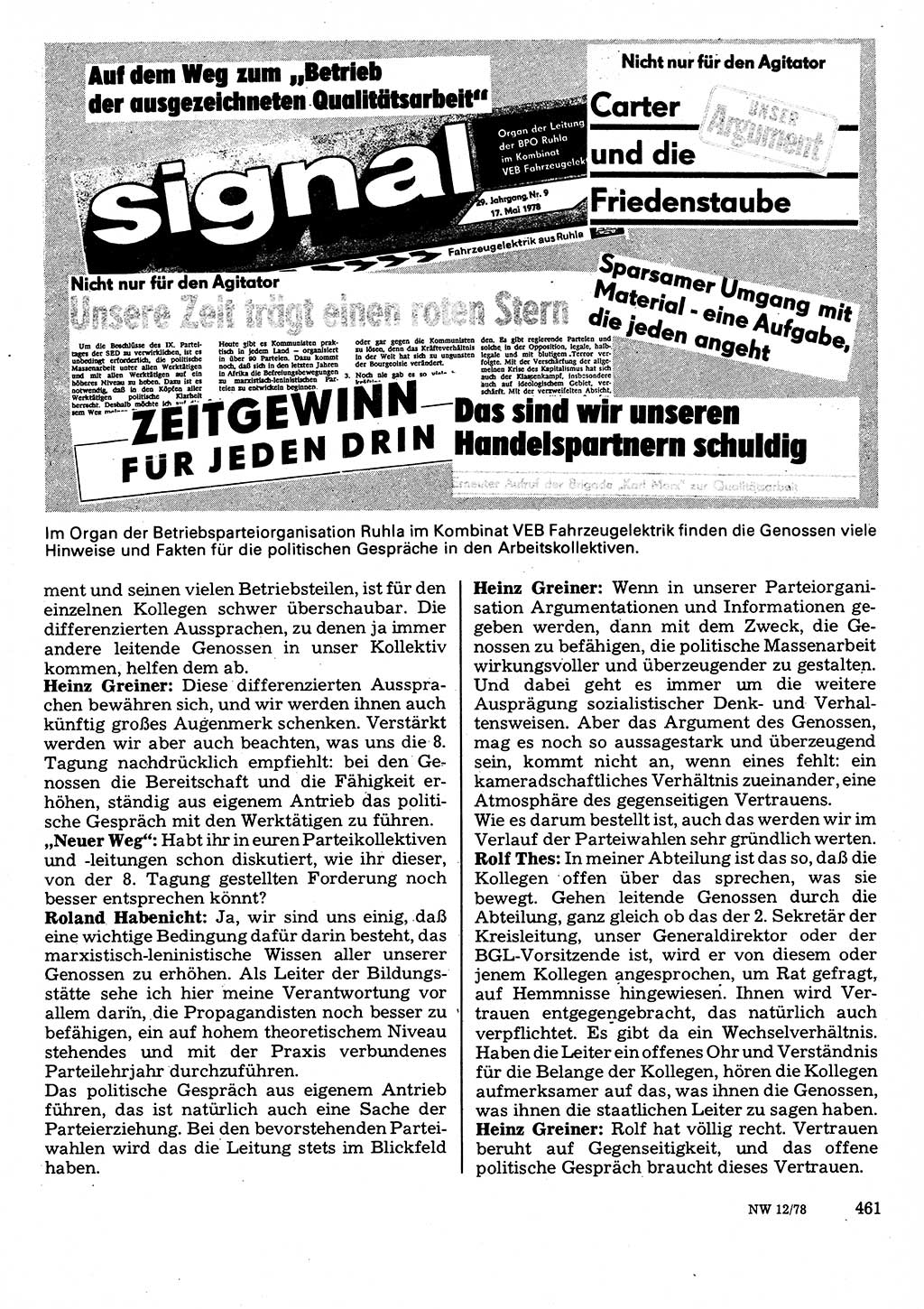 Neuer Weg (NW), Organ des Zentralkomitees (ZK) der SED (Sozialistische Einheitspartei Deutschlands) für Fragen des Parteilebens, 33. Jahrgang [Deutsche Demokratische Republik (DDR)] 1978, Seite 461 (NW ZK SED DDR 1978, S. 461)