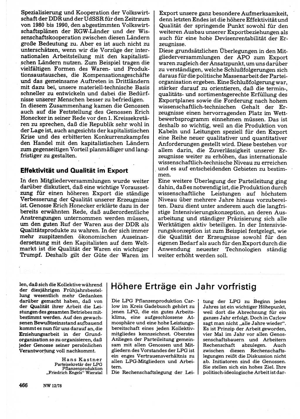Neuer Weg (NW), Organ des Zentralkomitees (ZK) der SED (Sozialistische Einheitspartei Deutschlands) für Fragen des Parteilebens, 33. Jahrgang [Deutsche Demokratische Republik (DDR)] 1978, Seite 466 (NW ZK SED DDR 1978, S. 466)