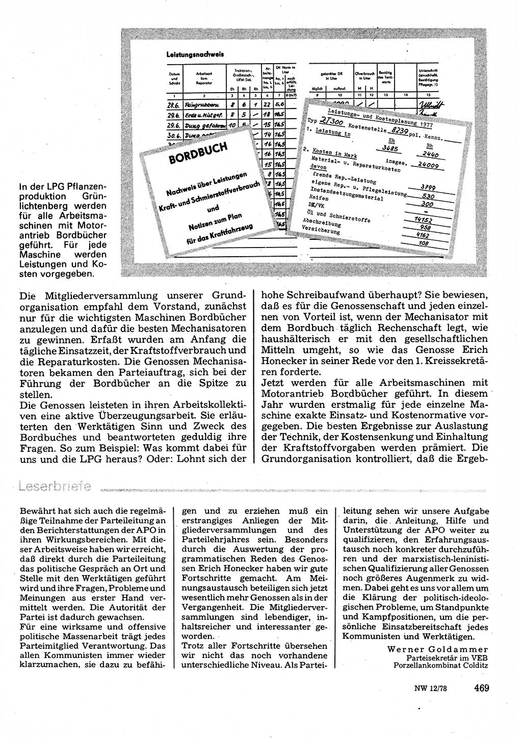 Neuer Weg (NW), Organ des Zentralkomitees (ZK) der SED (Sozialistische Einheitspartei Deutschlands) für Fragen des Parteilebens, 33. Jahrgang [Deutsche Demokratische Republik (DDR)] 1978, Seite 469 (NW ZK SED DDR 1978, S. 469)