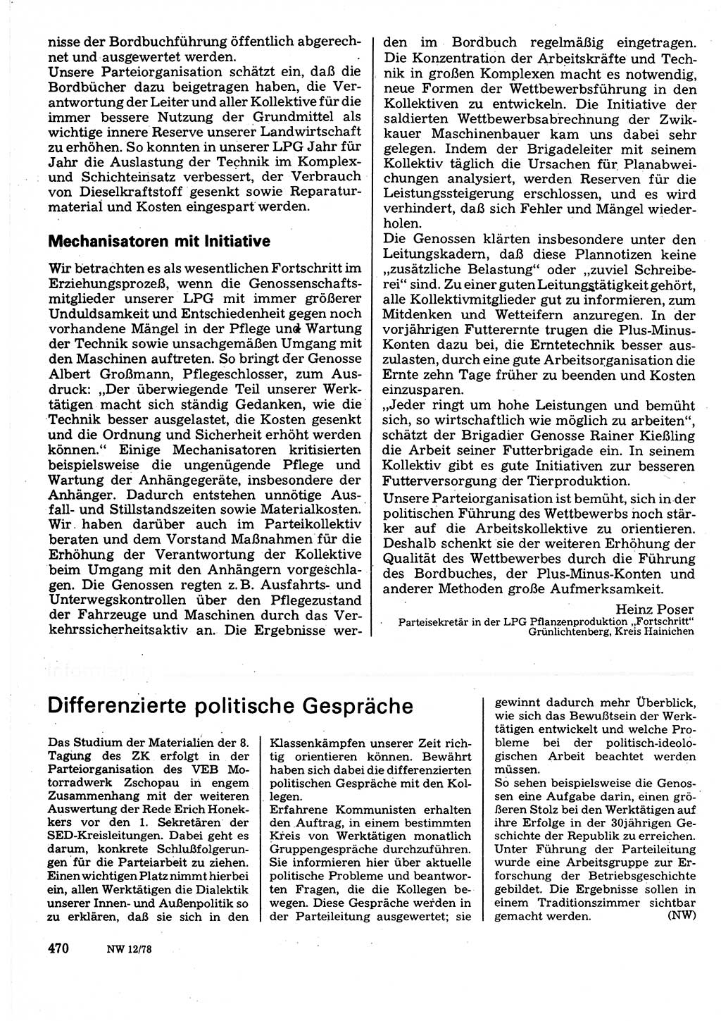 Neuer Weg (NW), Organ des Zentralkomitees (ZK) der SED (Sozialistische Einheitspartei Deutschlands) für Fragen des Parteilebens, 33. Jahrgang [Deutsche Demokratische Republik (DDR)] 1978, Seite 470 (NW ZK SED DDR 1978, S. 470)