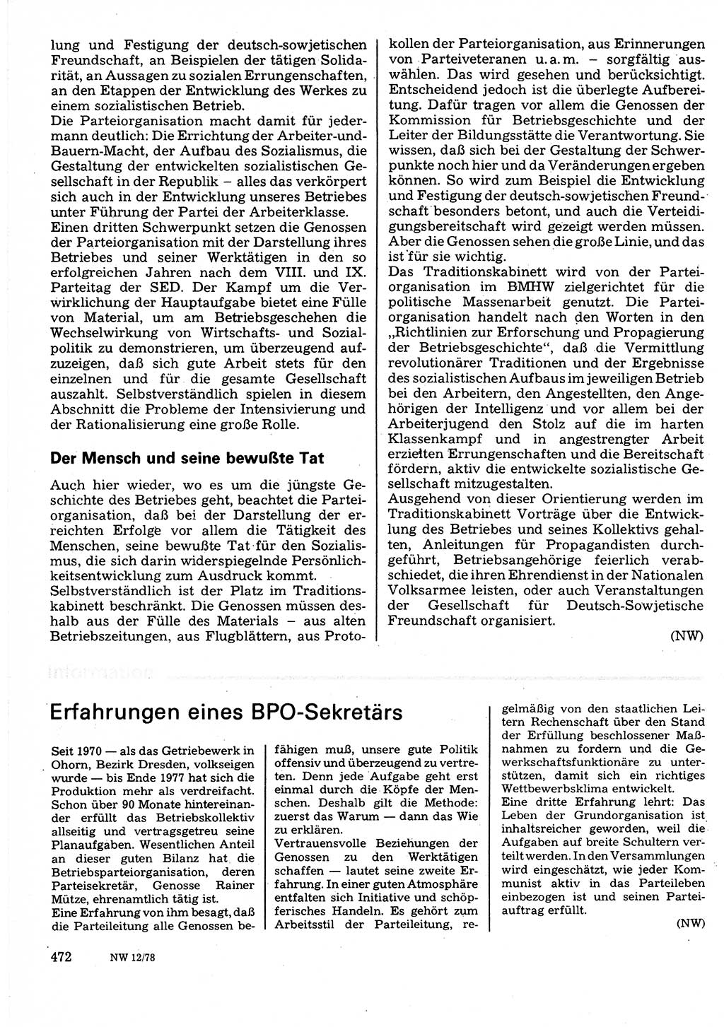 Neuer Weg (NW), Organ des Zentralkomitees (ZK) der SED (Sozialistische Einheitspartei Deutschlands) für Fragen des Parteilebens, 33. Jahrgang [Deutsche Demokratische Republik (DDR)] 1978, Seite 472 (NW ZK SED DDR 1978, S. 472)