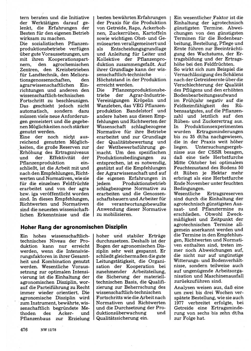 Neuer Weg (NW), Organ des Zentralkomitees (ZK) der SED (Sozialistische Einheitspartei Deutschlands) für Fragen des Parteilebens, 33. Jahrgang [Deutsche Demokratische Republik (DDR)] 1978, Seite 476 (NW ZK SED DDR 1978, S. 476)