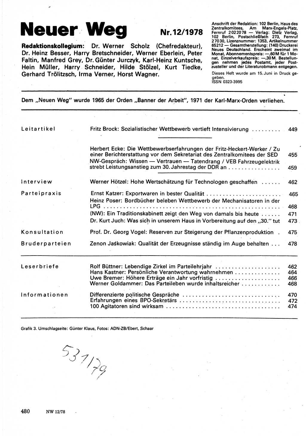 Neuer Weg (NW), Organ des Zentralkomitees (ZK) der SED (Sozialistische Einheitspartei Deutschlands) für Fragen des Parteilebens, 33. Jahrgang [Deutsche Demokratische Republik (DDR)] 1978, Seite 480 (NW ZK SED DDR 1978, S. 480)