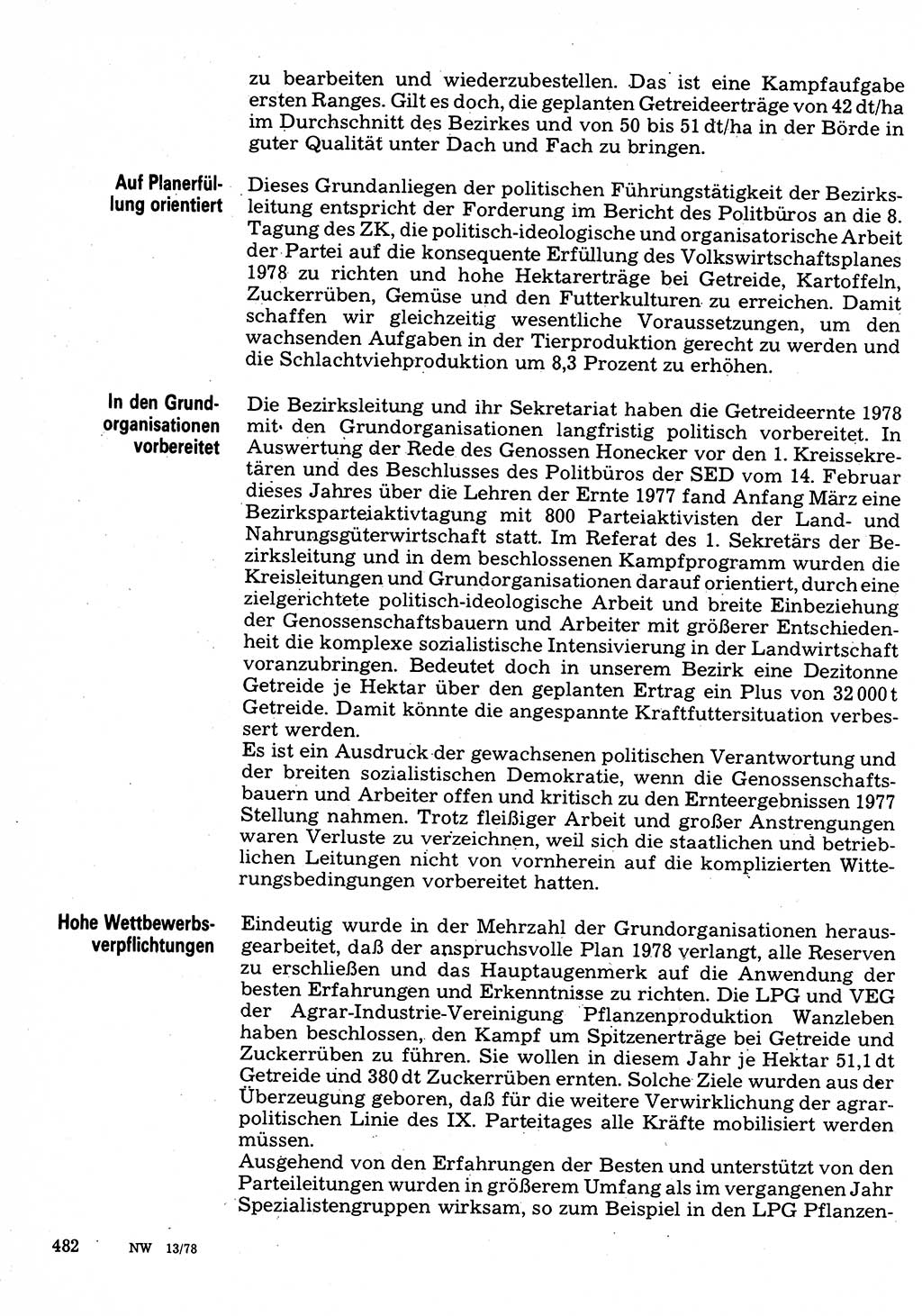 Neuer Weg (NW), Organ des Zentralkomitees (ZK) der SED (Sozialistische Einheitspartei Deutschlands) für Fragen des Parteilebens, 33. Jahrgang [Deutsche Demokratische Republik (DDR)] 1978, Seite 482 (NW ZK SED DDR 1978, S. 482)