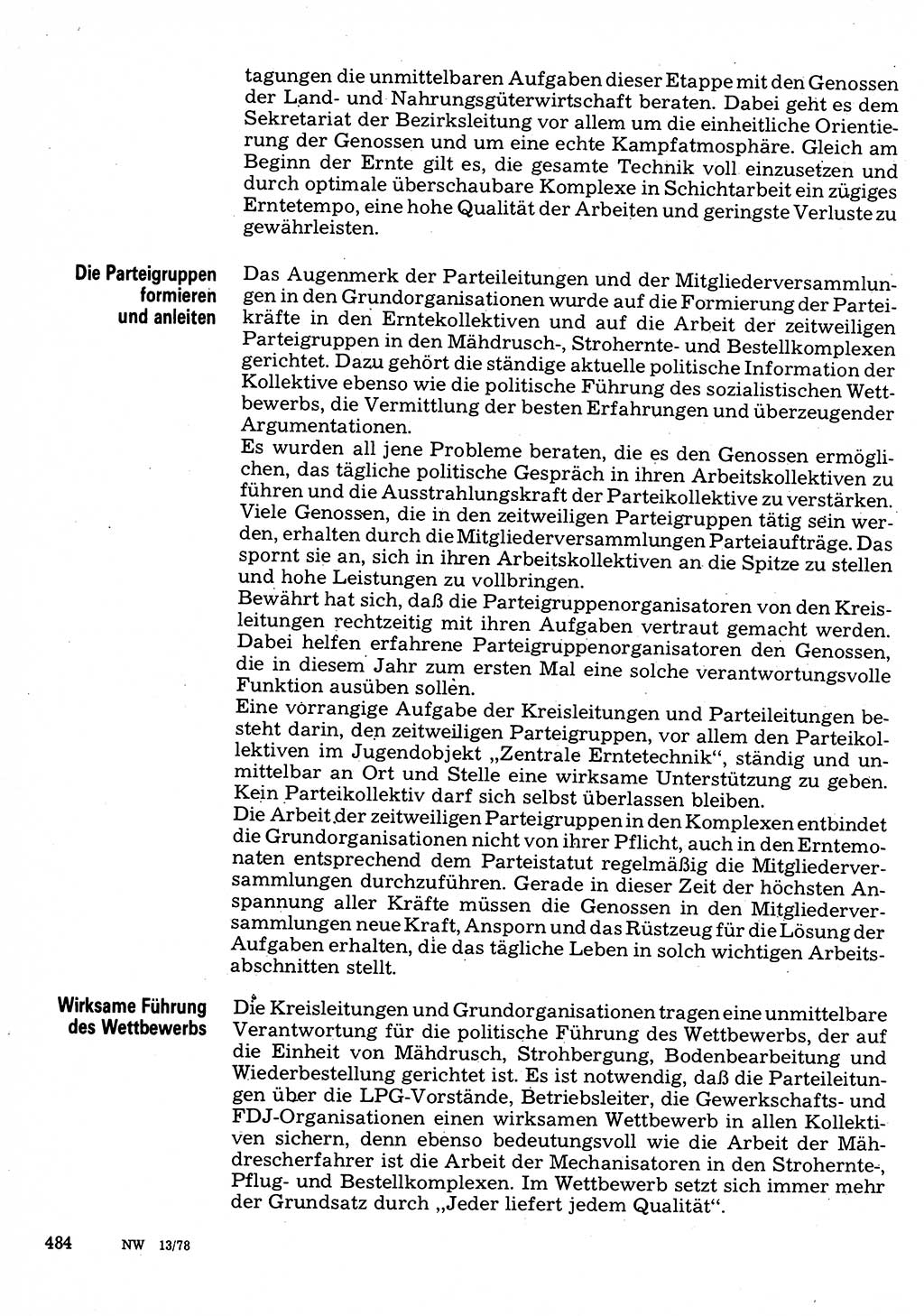 Neuer Weg (NW), Organ des Zentralkomitees (ZK) der SED (Sozialistische Einheitspartei Deutschlands) für Fragen des Parteilebens, 33. Jahrgang [Deutsche Demokratische Republik (DDR)] 1978, Seite 484 (NW ZK SED DDR 1978, S. 484)