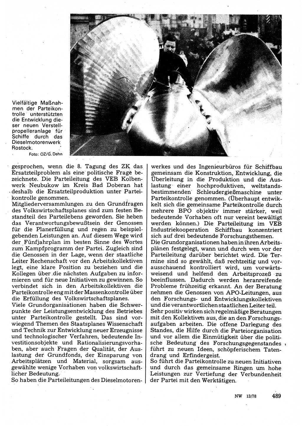 Neuer Weg (NW), Organ des Zentralkomitees (ZK) der SED (Sozialistische Einheitspartei Deutschlands) für Fragen des Parteilebens, 33. Jahrgang [Deutsche Demokratische Republik (DDR)] 1978, Seite 489 (NW ZK SED DDR 1978, S. 489)