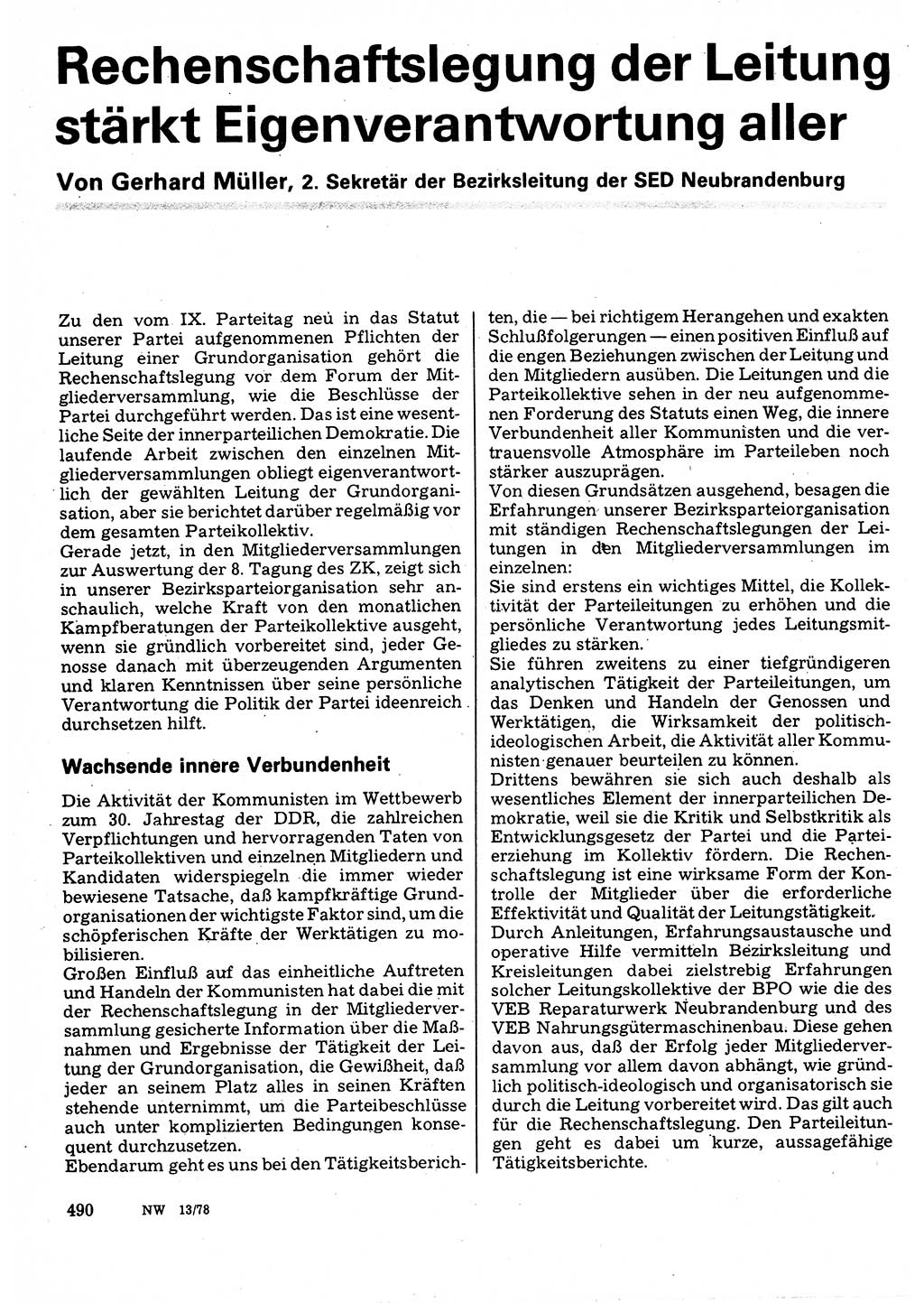 Neuer Weg (NW), Organ des Zentralkomitees (ZK) der SED (Sozialistische Einheitspartei Deutschlands) für Fragen des Parteilebens, 33. Jahrgang [Deutsche Demokratische Republik (DDR)] 1978, Seite 490 (NW ZK SED DDR 1978, S. 490)