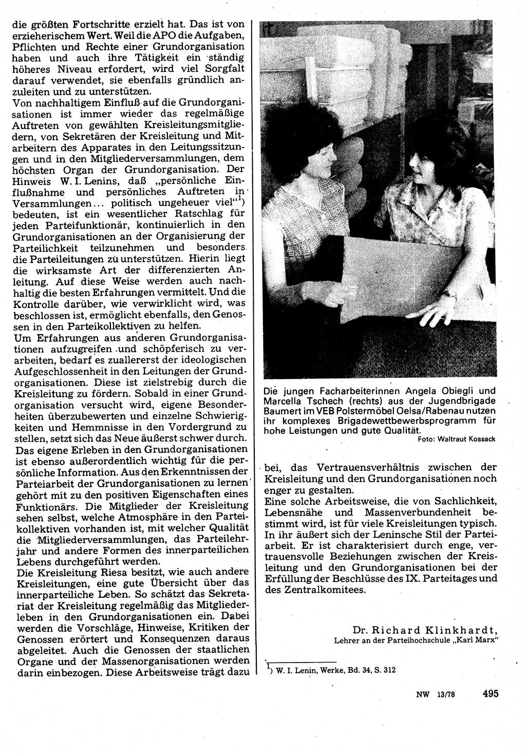 Neuer Weg (NW), Organ des Zentralkomitees (ZK) der SED (Sozialistische Einheitspartei Deutschlands) für Fragen des Parteilebens, 33. Jahrgang [Deutsche Demokratische Republik (DDR)] 1978, Seite 495 (NW ZK SED DDR 1978, S. 495)