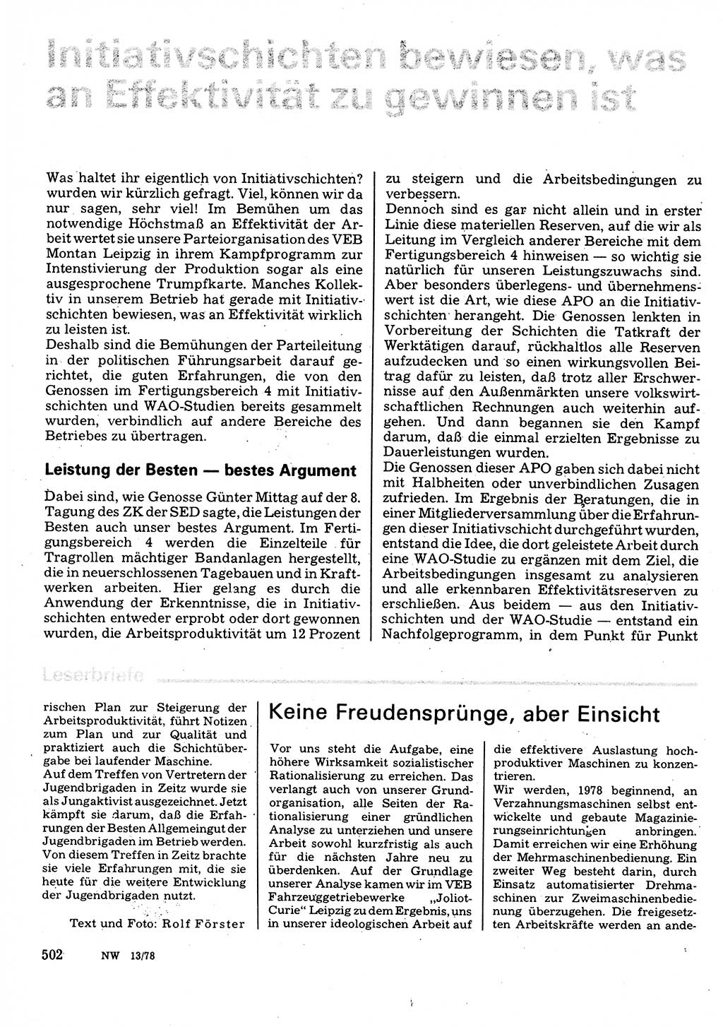 Neuer Weg (NW), Organ des Zentralkomitees (ZK) der SED (Sozialistische Einheitspartei Deutschlands) für Fragen des Parteilebens, 33. Jahrgang [Deutsche Demokratische Republik (DDR)] 1978, Seite 502 (NW ZK SED DDR 1978, S. 502)