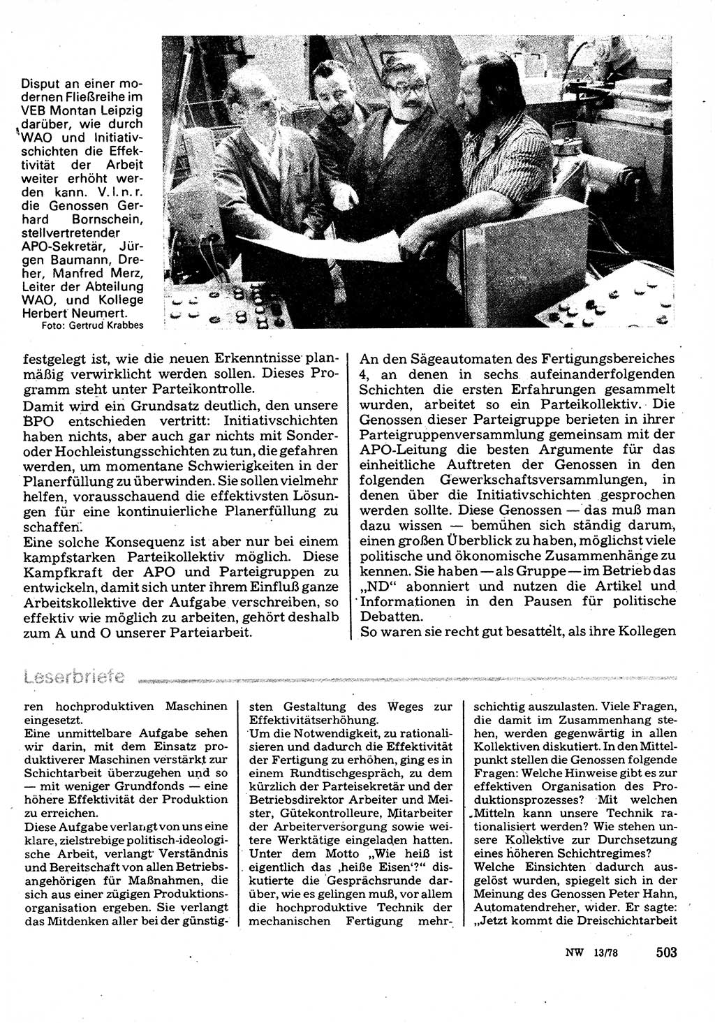 Neuer Weg (NW), Organ des Zentralkomitees (ZK) der SED (Sozialistische Einheitspartei Deutschlands) für Fragen des Parteilebens, 33. Jahrgang [Deutsche Demokratische Republik (DDR)] 1978, Seite 503 (NW ZK SED DDR 1978, S. 503)