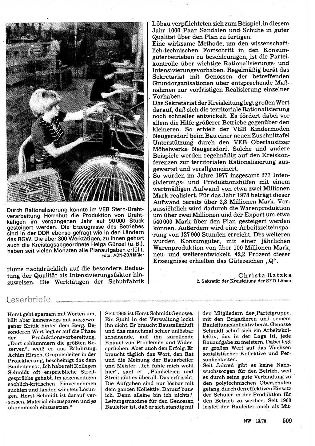 Neuer Weg (NW), Organ des Zentralkomitees (ZK) der SED (Sozialistische Einheitspartei Deutschlands) für Fragen des Parteilebens, 33. Jahrgang [Deutsche Demokratische Republik (DDR)] 1978, Seite 509 (NW ZK SED DDR 1978, S. 509)