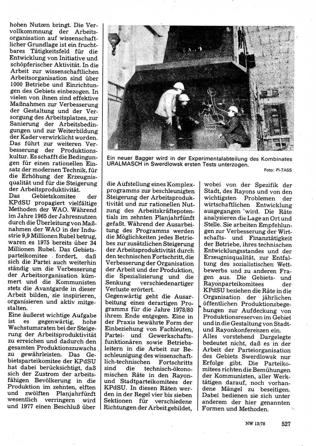 Neuer Weg (NW), Organ des Zentralkomitees (ZK) der SED (Sozialistische Einheitspartei Deutschlands) für Fragen des Parteilebens, 33. Jahrgang [Deutsche Demokratische Republik (DDR)] 1978, Seite 527 (NW ZK SED DDR 1978, S. 527)